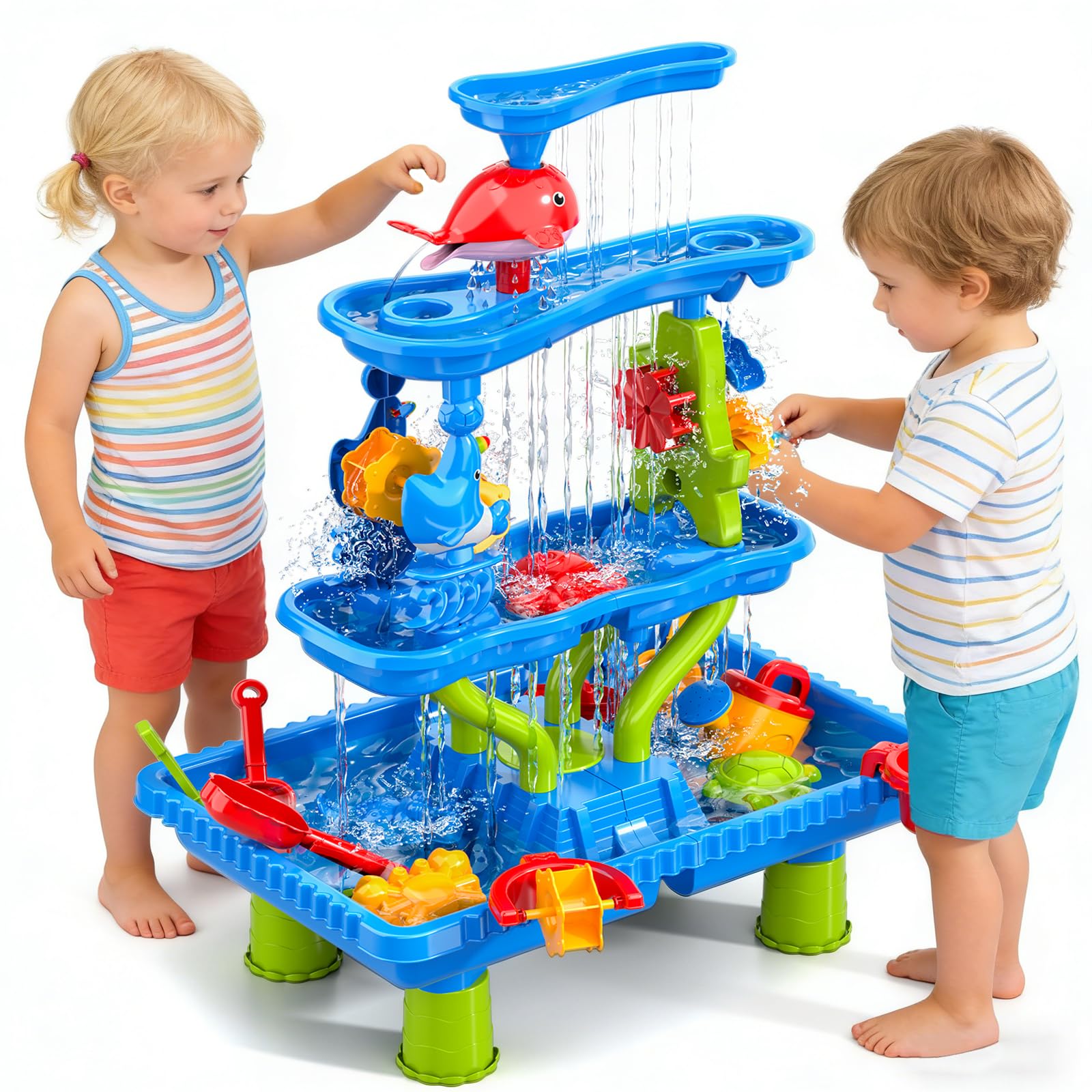 Doloowee Water Table for Toddlers, Sand and Water Table Summer Beach Toys Outdoor Toys Garden Toy for Kids 3 4 5 6 years old