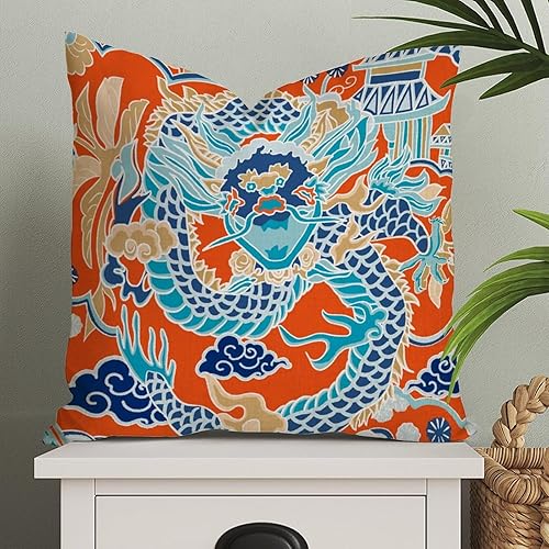 Vista 603 de ArogGeld Chinoiserie - Fundas de almohada escénicas asiáticas, estilo asiático, funda de almohada azul y verde Kelly, funda de cojín para decoración