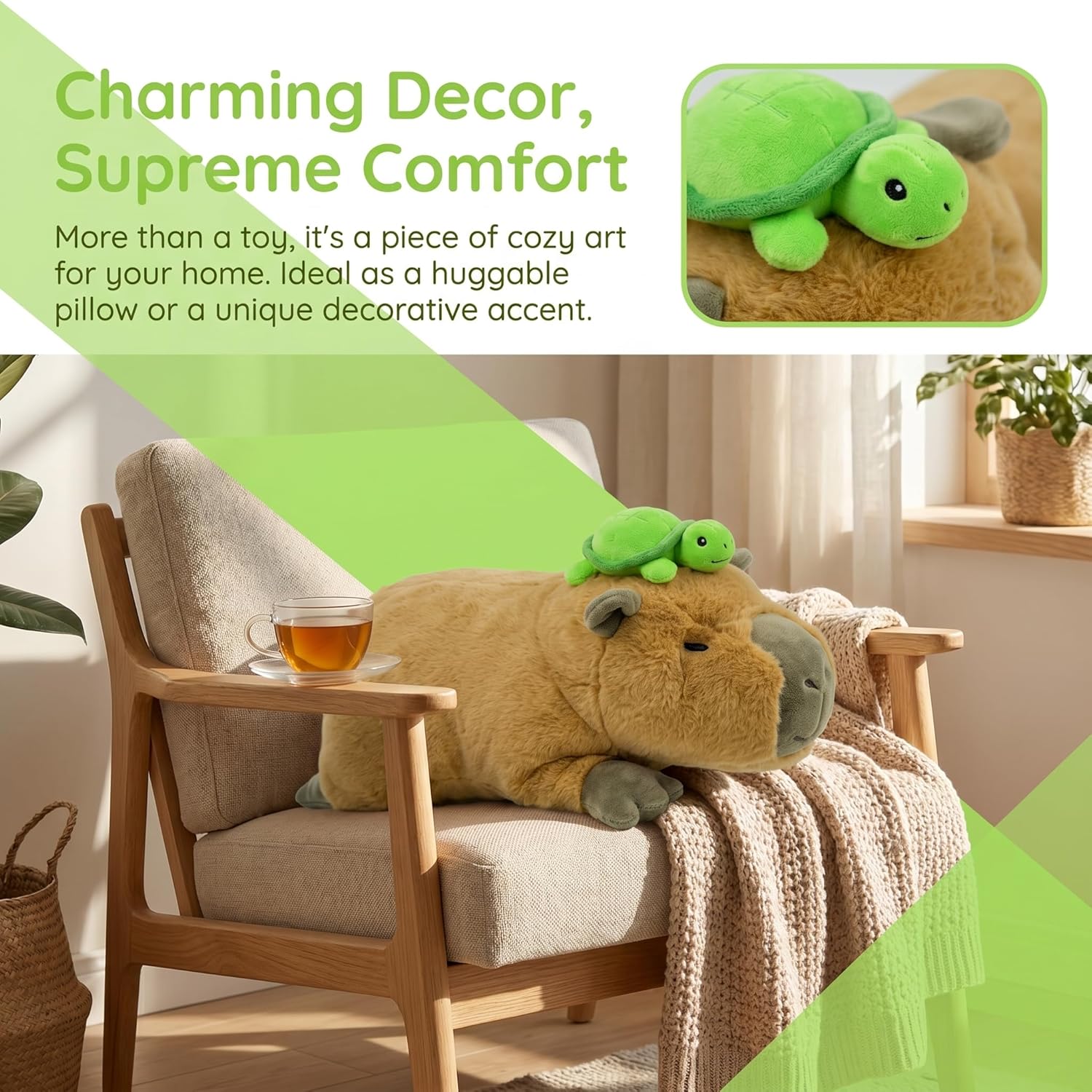 Weighted Capybara Stuffed Animal, 21inch 4 lbs Capybara with Turtle Weighted Plush Toy for Decorate, Microwaveable Plush Pillow Gift for All Ages - Kids, Teens and Adults