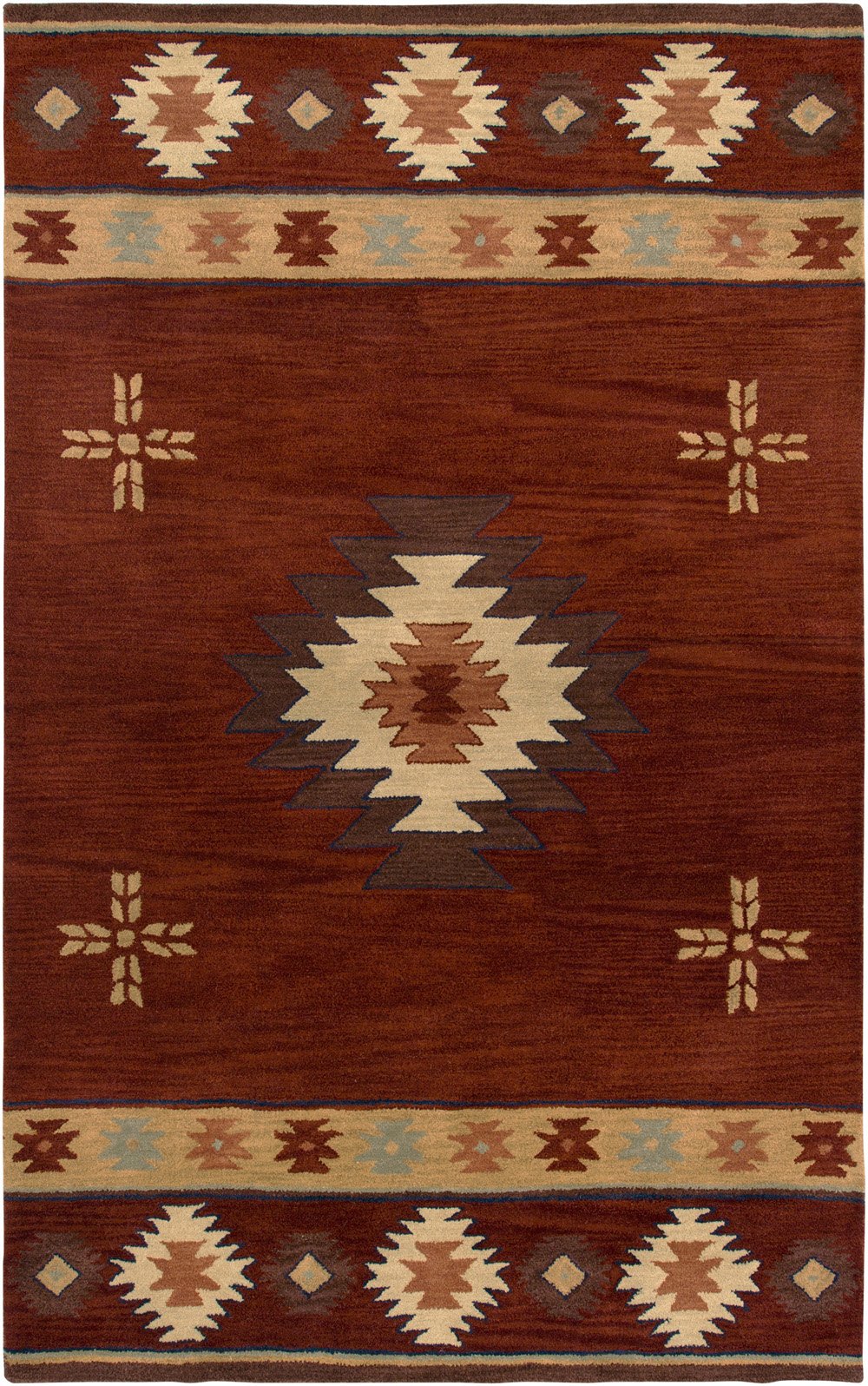 Rizzy Home Collection Wool Area Rug, 2'6" x 8', Burgundy/Tan/Sage/Navy/Light Tan Southwest/Tribal