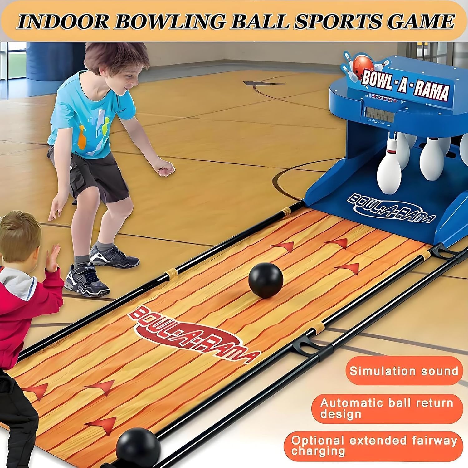 Macchina da Bowling da Interno da 200 Cm, Set da Bowling Elettrico Portatile, Pista da Bowling Elettronica Pieghevole con Tabellone Segnapunti A LED, Ripristino Automatico Null 2m