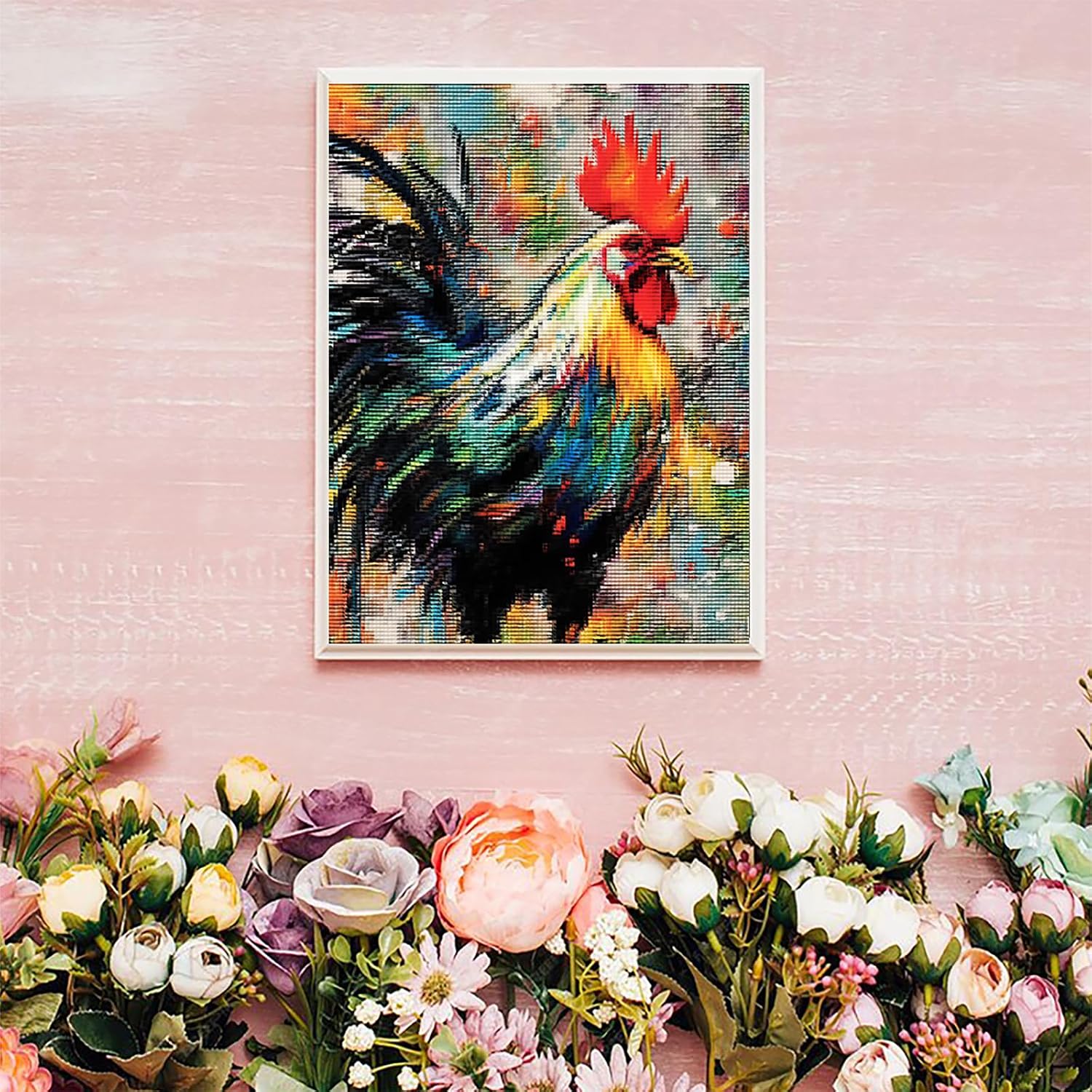 KFBXZIP Cross Stitch Kits for Adults, Painted Rooster, Pattern Stamped Cross Stitch Kits with Needles Scissor Threaders, 11CT Printed Cross Stitch Kit for Home Decoration, 12x16 inch