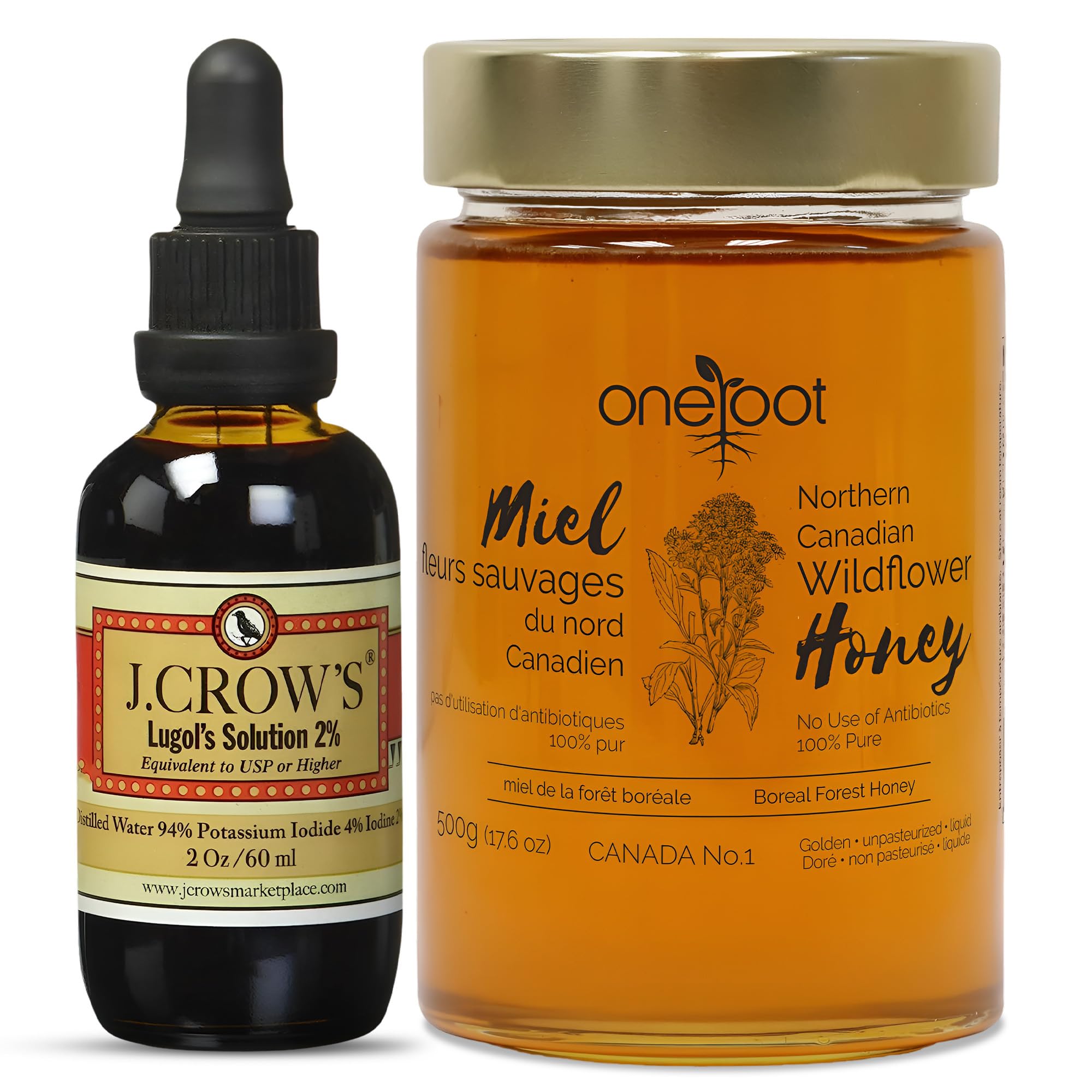 J.CROW'S Lugol's Iodine Solution with Organic Raw Wildflower Honey - Liquid Iodine Supplement 2 Fl Oz and Wildflower Honey 17.6Fl Oz - Potassium Iodide & Iodine Blend - Daily Wellness Bundle — Amazon image 3