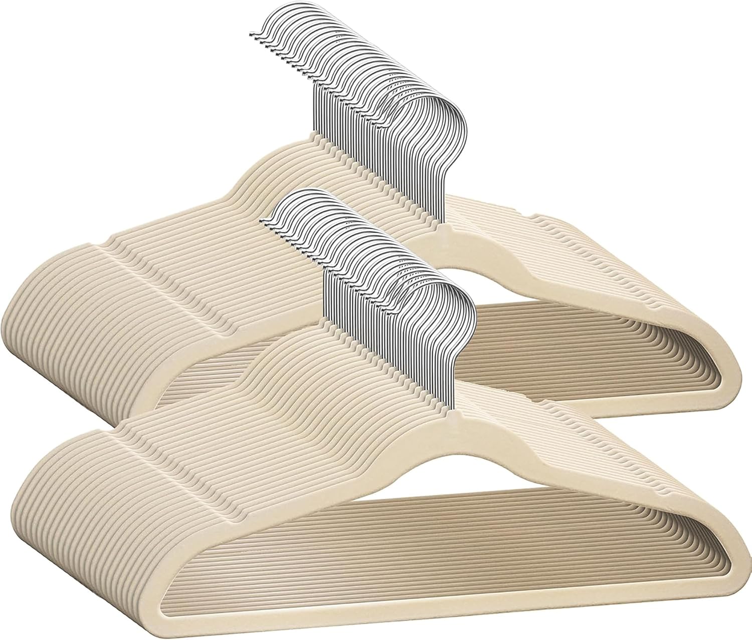 50 Piece Kids Non-Slip Velvet Cloth Hangers with Notched Shoulders, Slim Design, Space-Saving Closet Organizer (Cream)