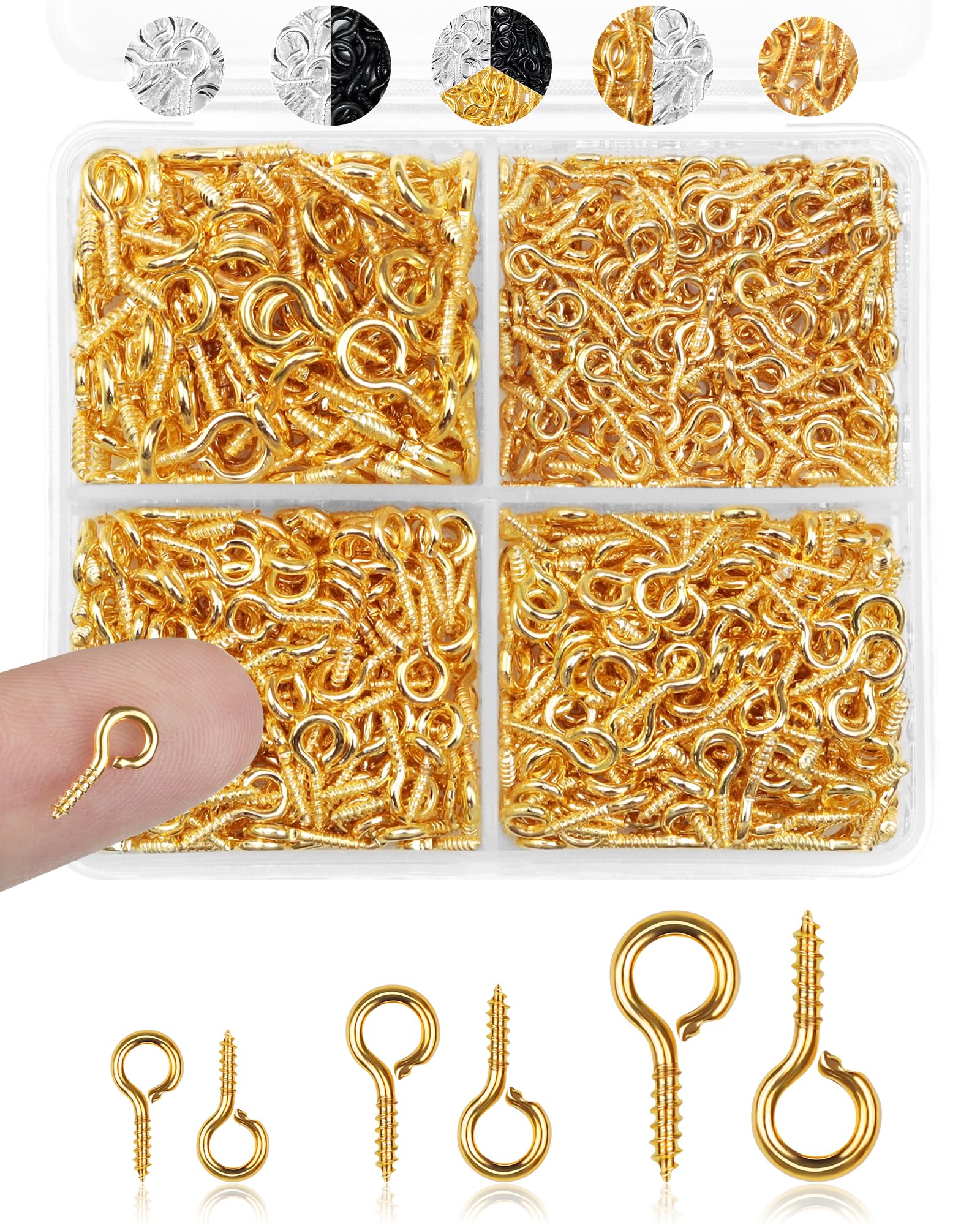 FIVEIZERO 600pcs Small Screw Pins for Jewelry Making &amp; DIY Crafts, Mini Eyelet Screws for Art Projects &amp; Bead Charms, Tiny Hooks &amp; Eyes for Crafts (Gold &amp; Silver, 3 Sizes)