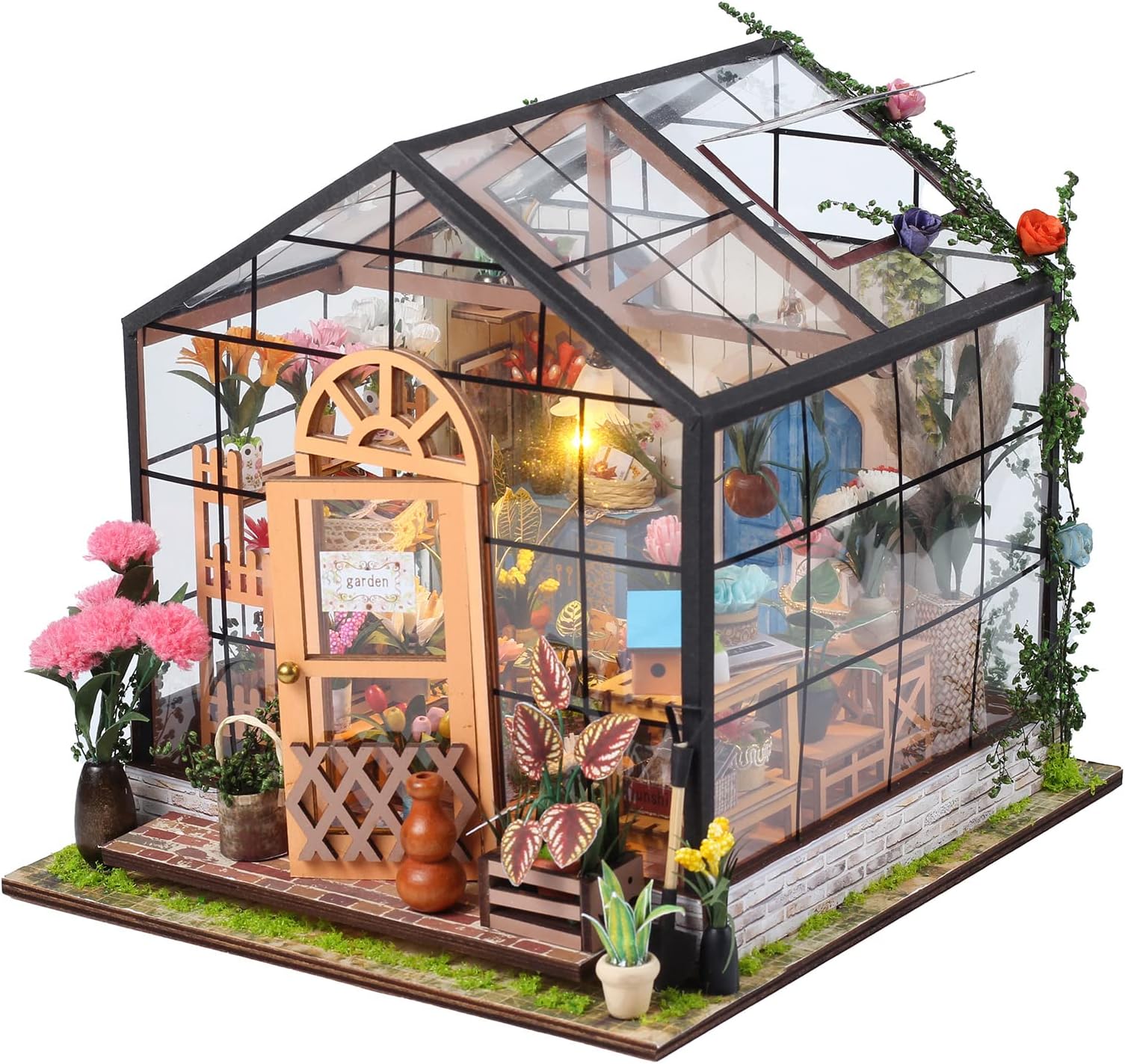 INSGEN DIY Handmade Miniature Furniture, Wooden Diorama Book Nook House Kits Build Crafts for Adults, Miniature Street Tiny Library House Making Kit 1:24 Scale