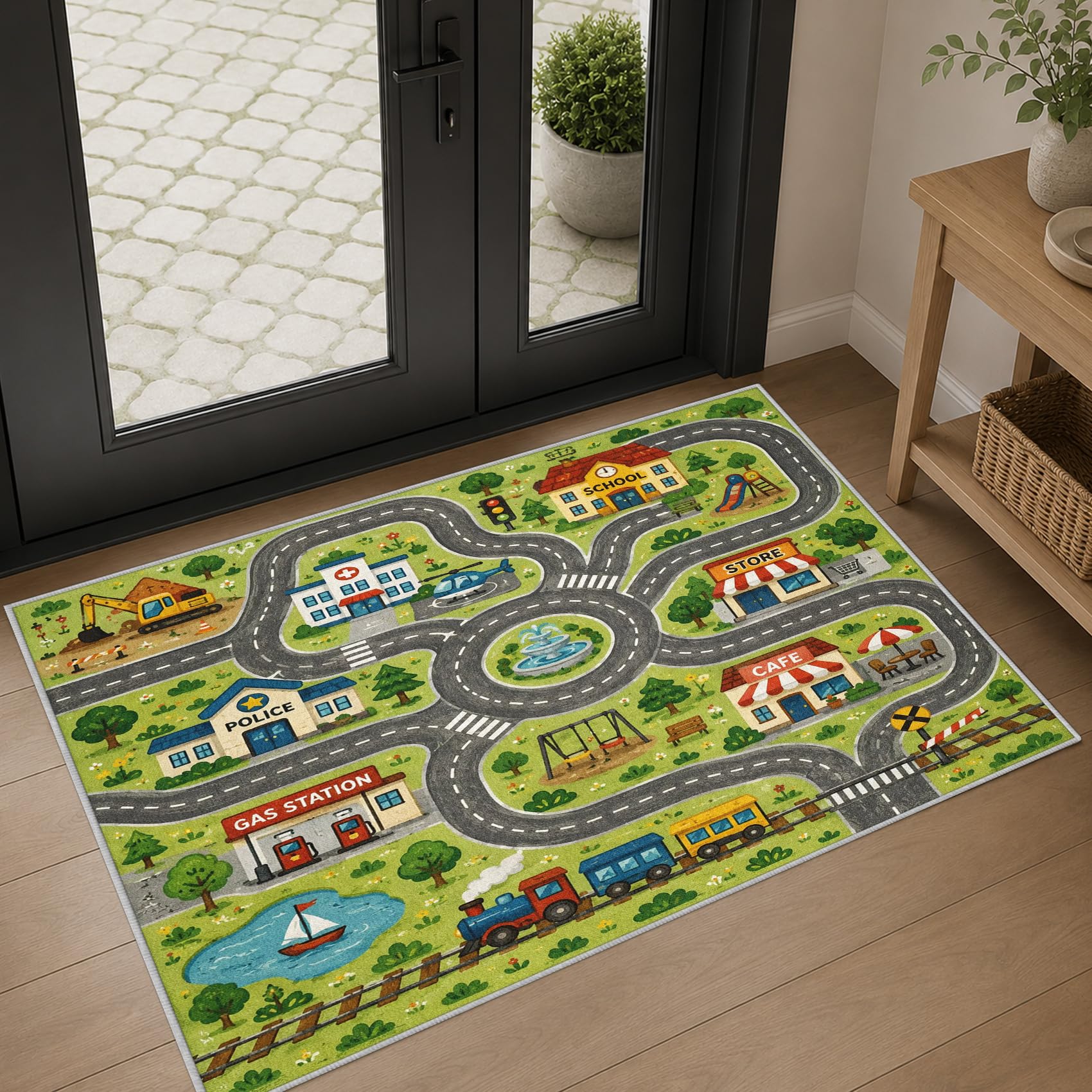 Tapis Salon de Jeu Enfants 140x200cm Lavable en Machine Antidérapant