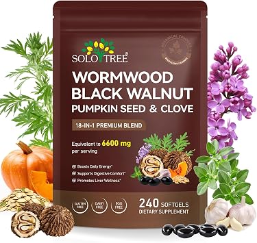 Wormwood Black Walnut Clove Capsules, 18-in-1 Premium Herbal Blend Capsules, Supports Cleanse & Digestive Health, 240 Softgels, 6600 mg per Serving