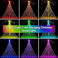 Vista 2 de Luces de Cascada de Navidad RGB Inteligentes de 16.4 Pies con Estrella, APP y Control Remoto, Espectáculo de Luz Personalizado DIY y Sincronización