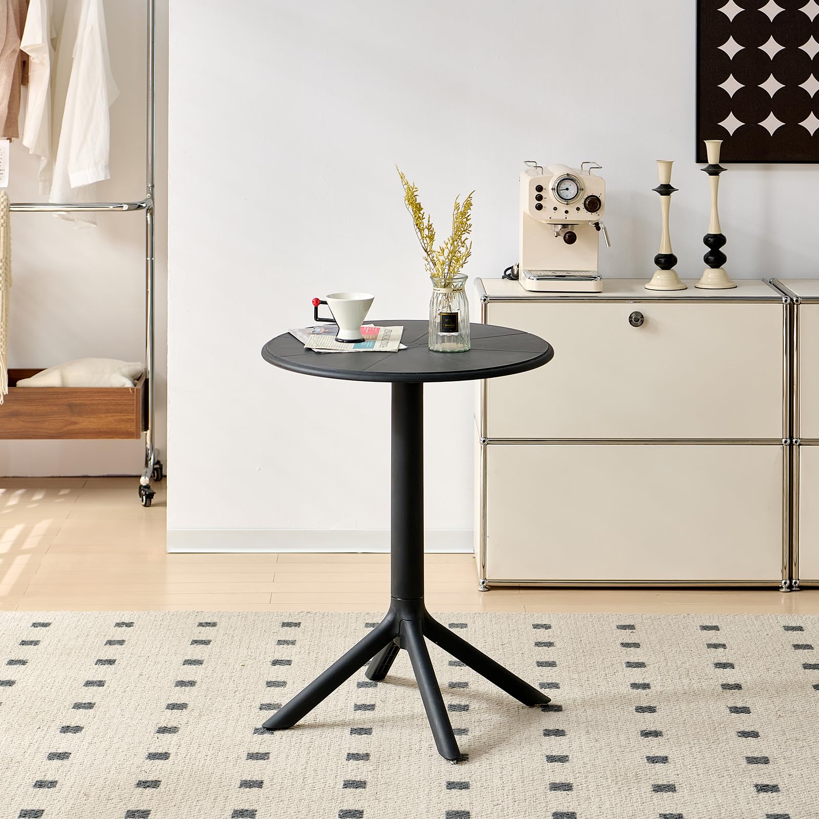 Set da pranzo rotondo con 4 sedie, tavolo da giardino rotondo per giardino, balcone, terrazza, tavolo Ø 60 cm + 4 poltrone grigio-verde