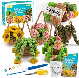 Crochet Kit for Beginners, 5PCS Crochet Plant Kit for Adults Kids -Amigurumi Crochet Kit include Every Tool, Videos Tutorials, Manual Gift for Learn to Crochet Kit for Birthday, Halloween, Christmas