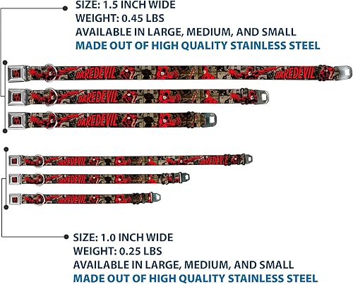 Miniatura 3 de Hebilla para cinturón de seguridad con hebilla para perro, postura de acción DAREDEVIL, paneles cómicos grisesrojos, 1.0in de ancho, se adapta a