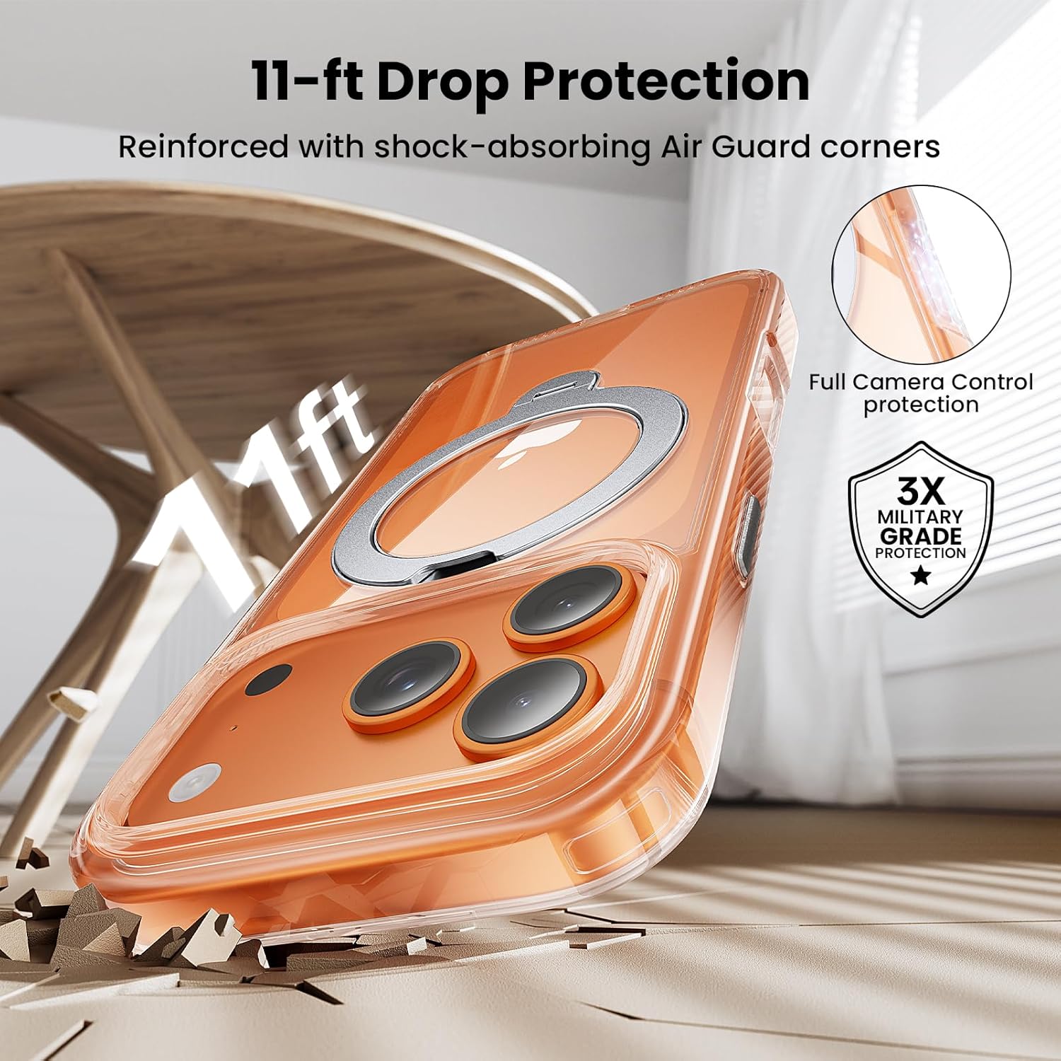 360°Ring Stand for iPhone 17 Pro Case with 1X Screen Protector +1X Camera Cover,Fit for MagSafe, Anti-Yellowing & Scratch-Resistant Back Phone Case for iPhone 17 Pro 6.3", Clear - Image 4