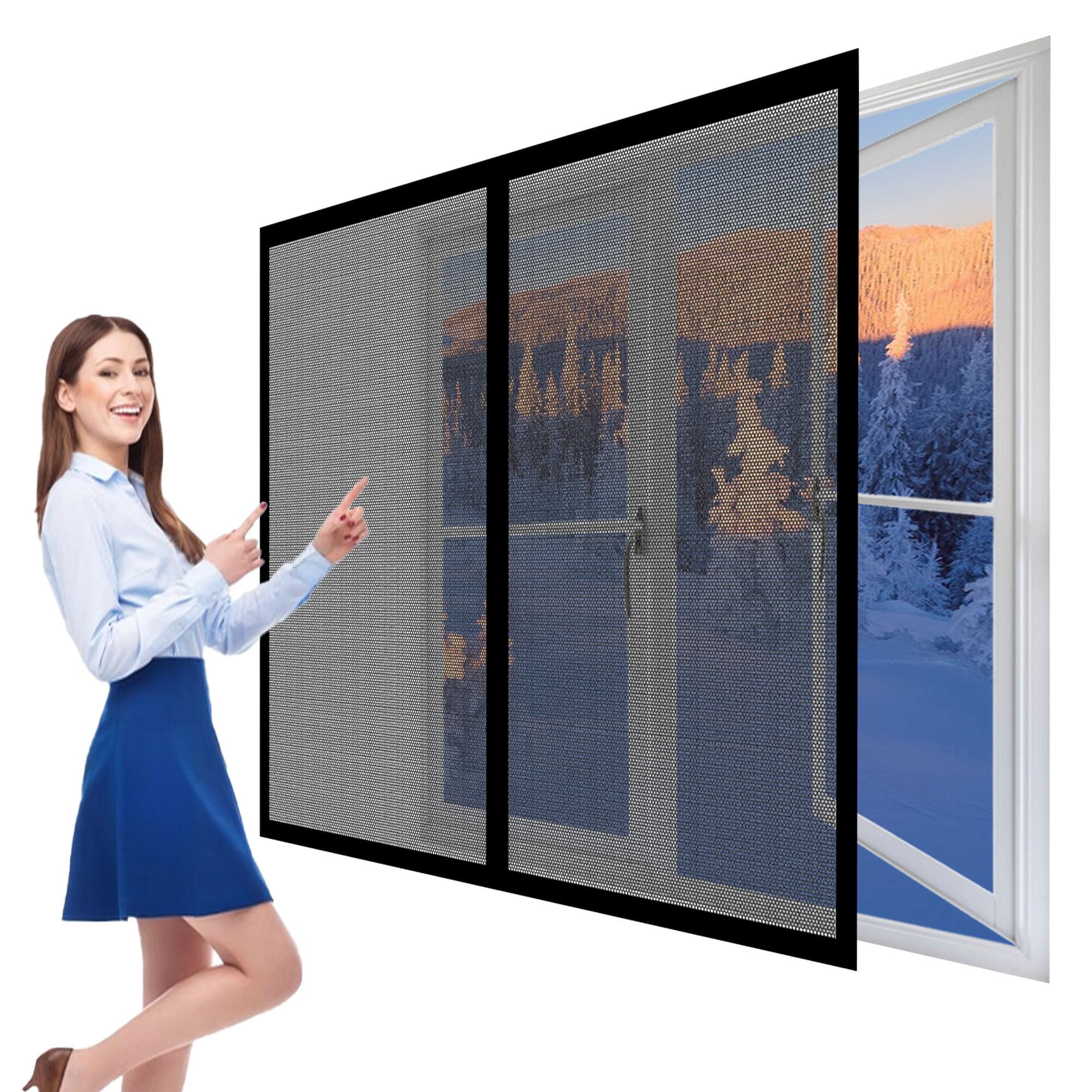 Fly Screens Windows 175 x 165 cm with Selfadhesive Fly Screen for Windows Easy Installation for Living Room Bedroom Offfice, Black