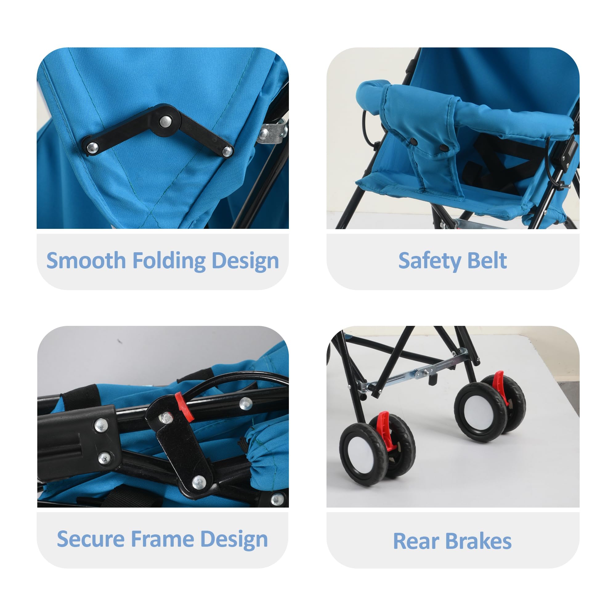 Kuber Industries Baby Stroller Handy Pram with Reversible Handle & Adjustable Canopy | Compact Foldable Pushchair for 1.5 to 2 Year Toddler | Blue 4