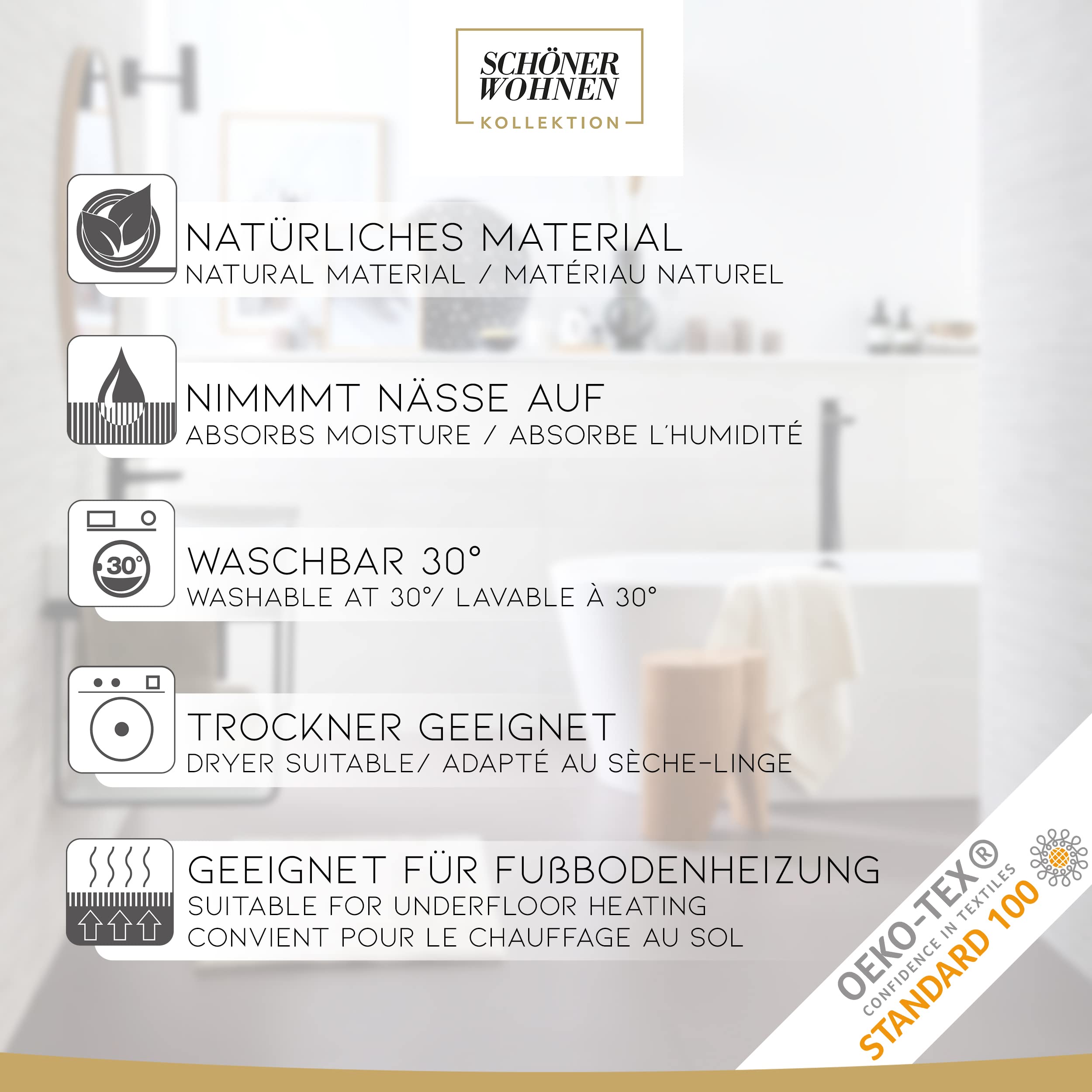 Schöner Wohnen Collection Alfombra de baño 60 x 90 cm - Reversible - Alfombra de baño Lavable Antracita - Rayas - 100% algodón