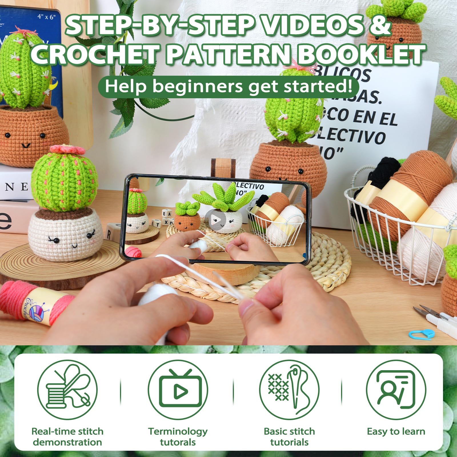 Kit de ganchillo para principiantes, kit de inicio de ganchillo con tutoriales en video paso a paso, kit de ganchillo para principiantes para adultos, niños, mujeres y hombres, kit completo incluido