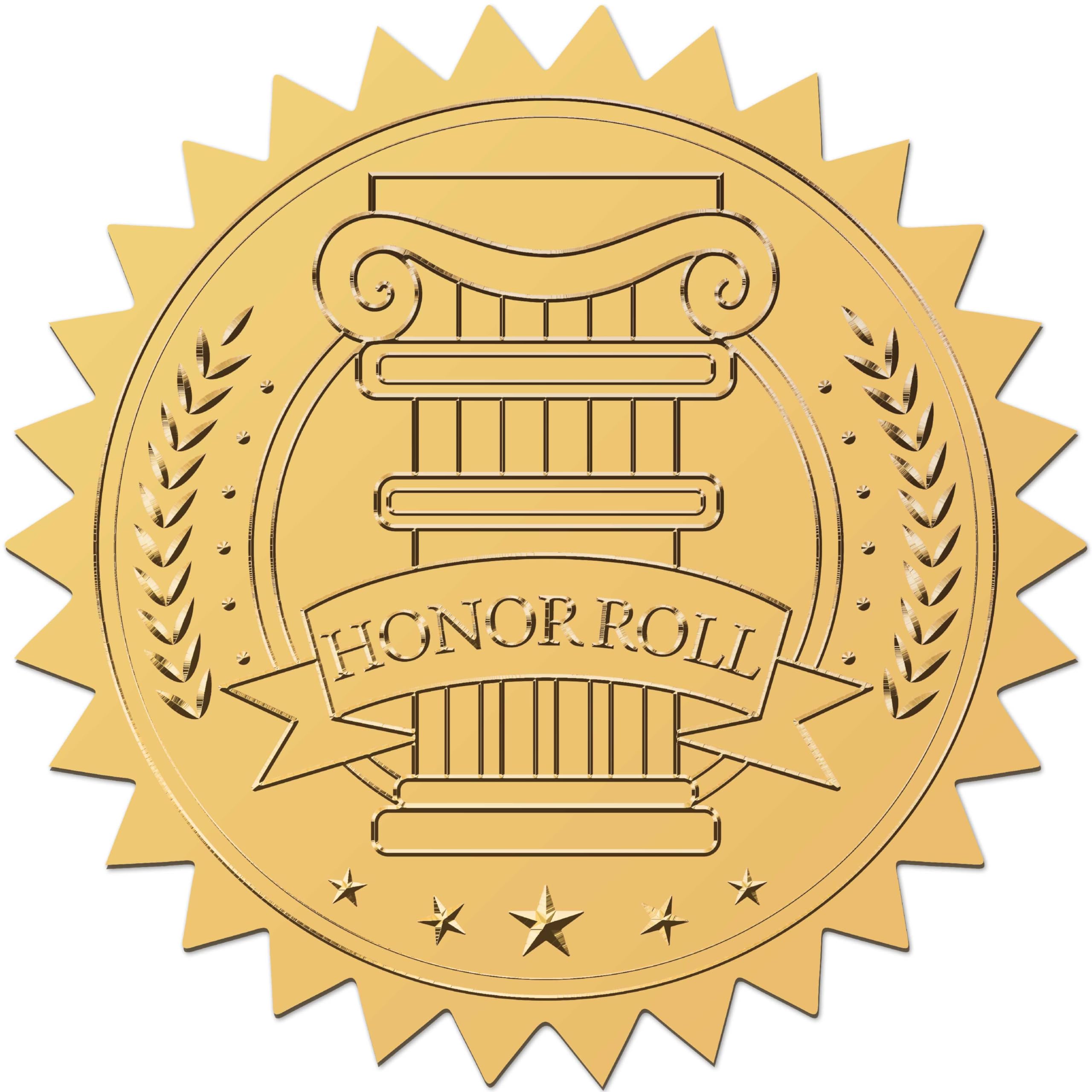 CRASPIRE 408pcs 2 Inch Wall of Honor Embossed Envelope Seals Stickers Waterproof Word Gold Foil Stickers Certificate Seals Self Adhesive Medal Decoration Label for Wedding Invitations Gift Packaging