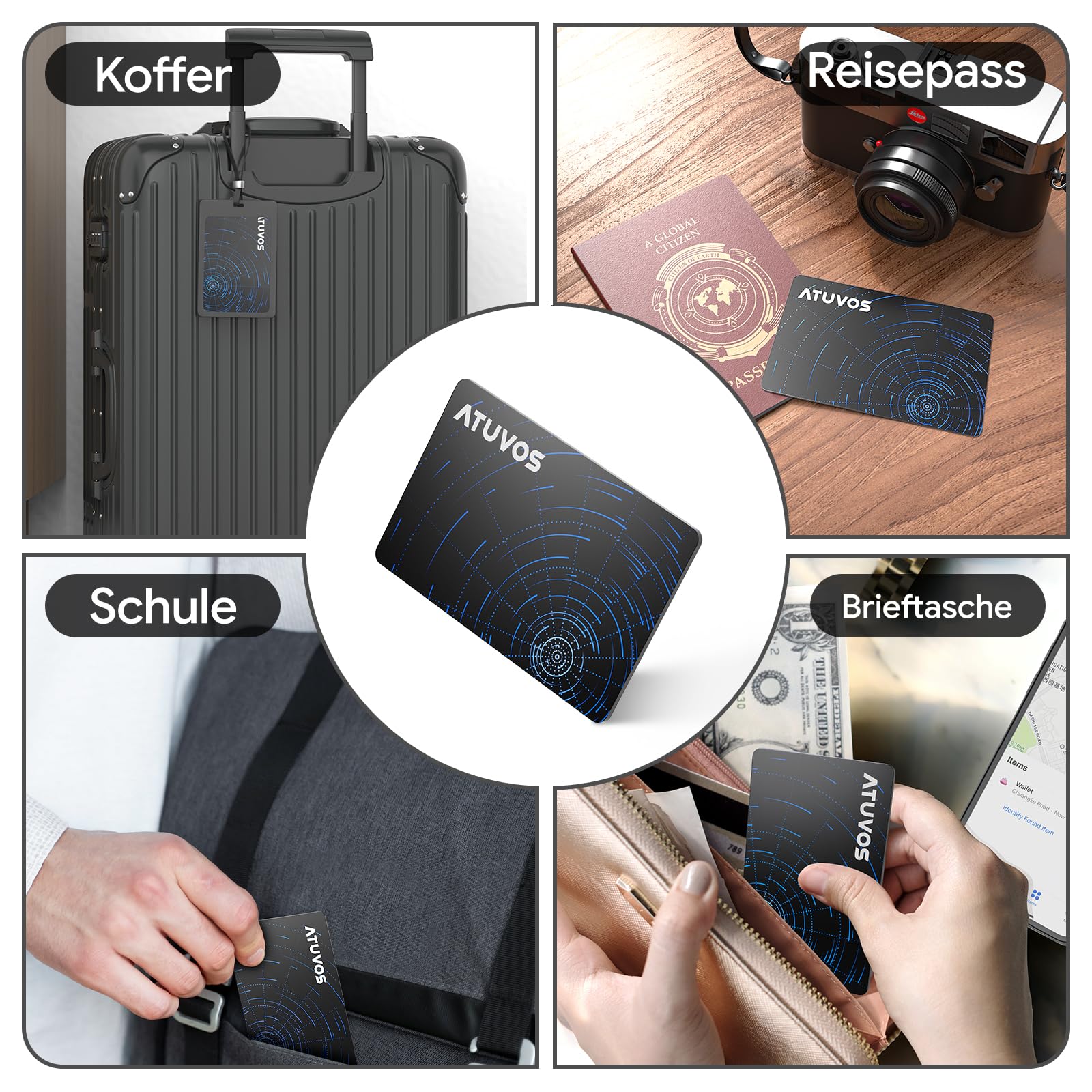 ATUVOS Neu Dual-System Air Tag Karte Pro für Android & iOS, Wiederaufladbarer Wallet Tracker Card Kompatibel mit Google Mein Gerät Finden or Apple Wo ist? App, Gegenstände-Finder, Thin 1.6mm 2er Pack
