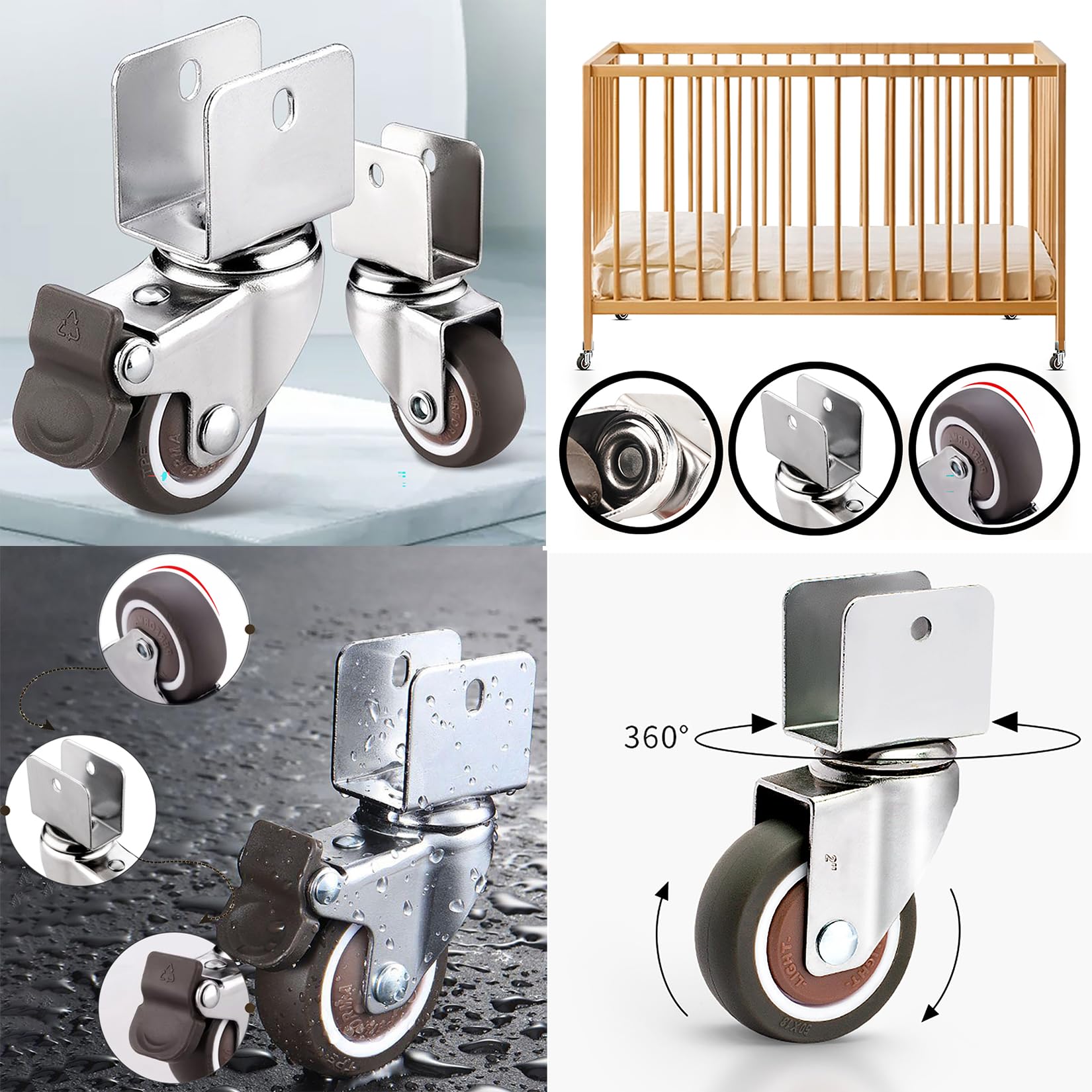 4 Pièces Roulettes Pivotantes Pour Meubles dont 2 avec Frein,roulement fluide Silencieux,pour Meubles, Transport, Table, Armoire(2 avec freins et 2 sans) (16mm)