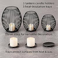 Vista 7 de 3-Piece Black Candle Holder Set – Modern Metal Wire Black Candlestick Holders for Pillar Candles, Decorative Round Cage Candle Lanterns for Table