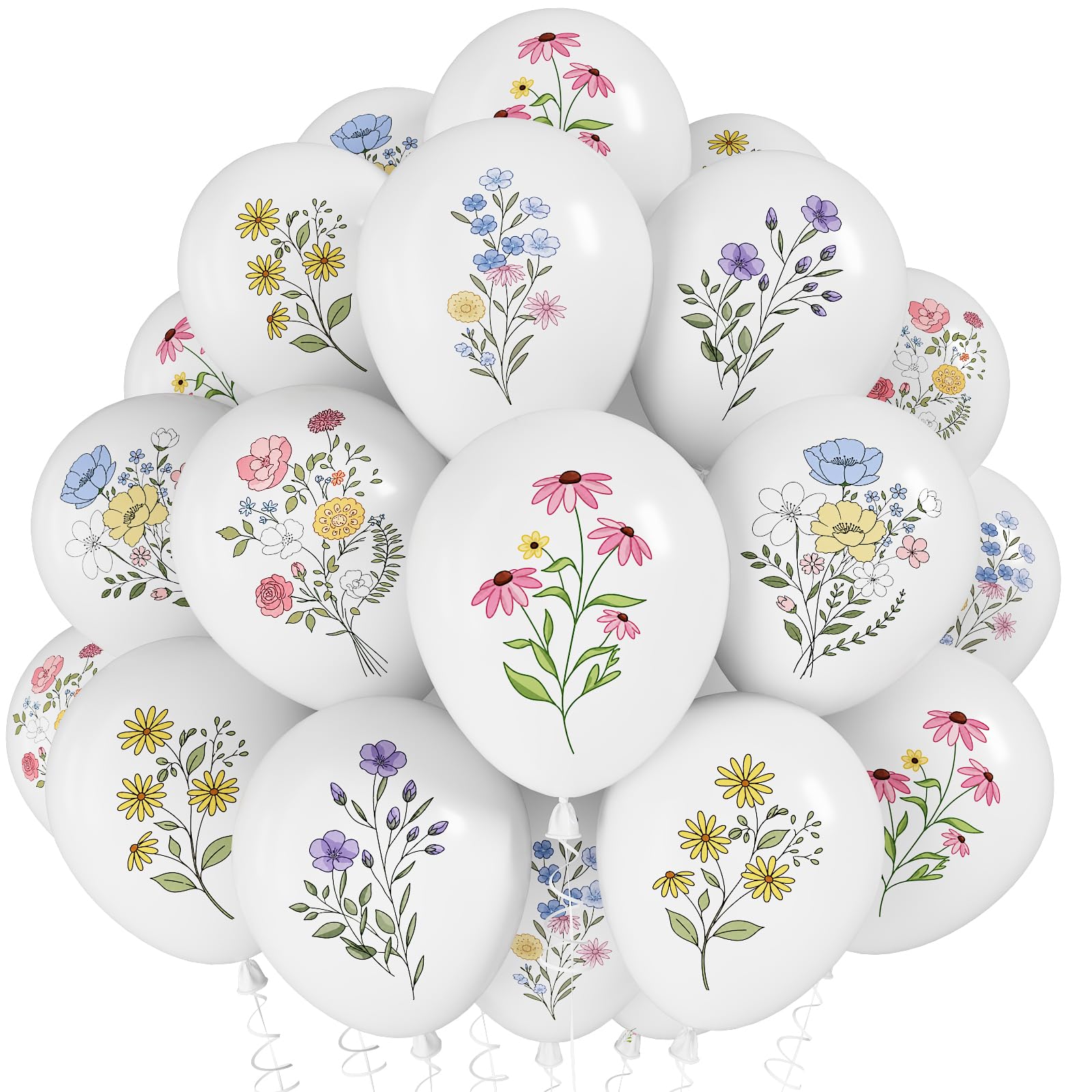 Wildflower Balloons, White Floral Balloons for Garden Party Decorations