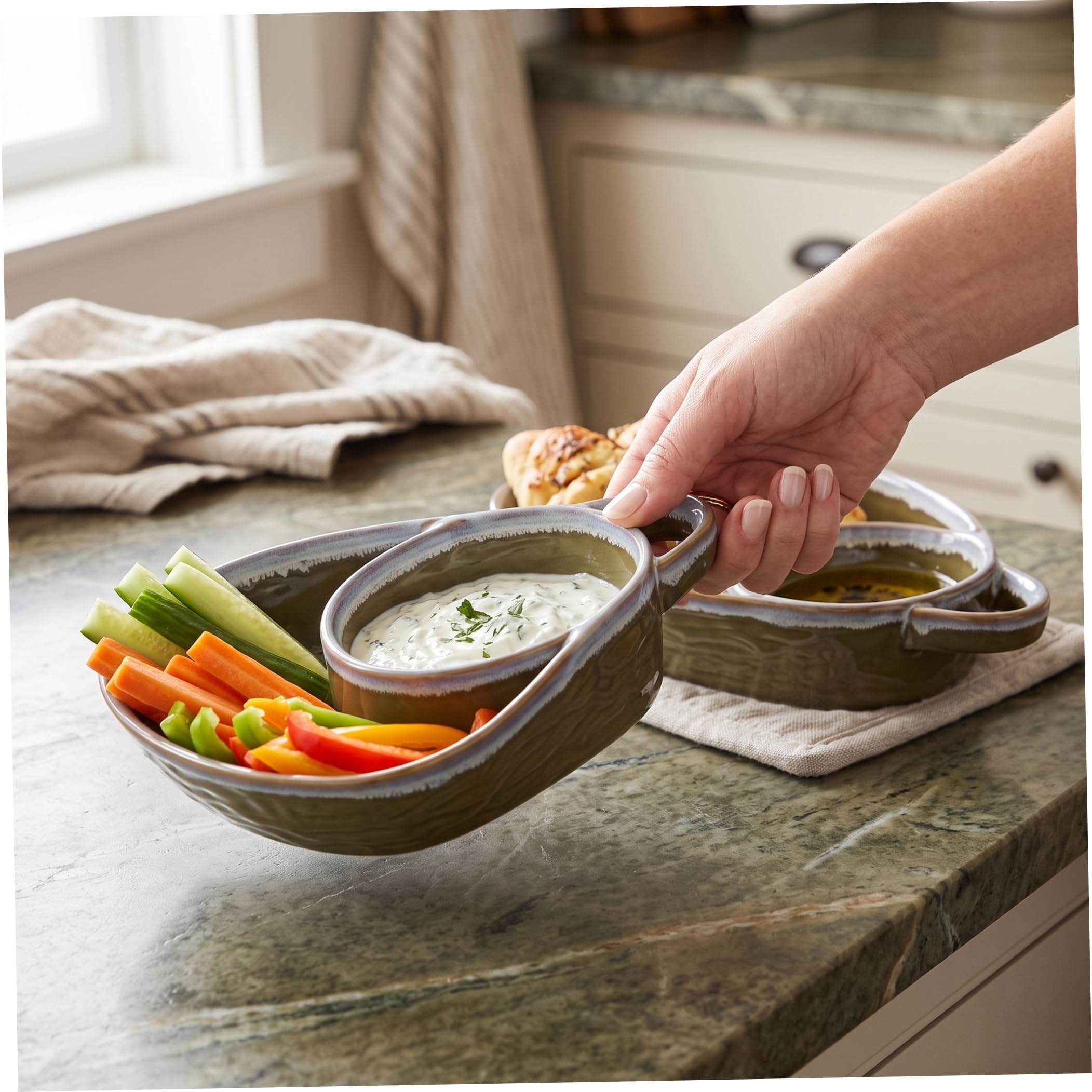 Ensemble d'assiettes à soupe et à Sandwich 2 pièces, bols soupe en céramique divisés avec poignée