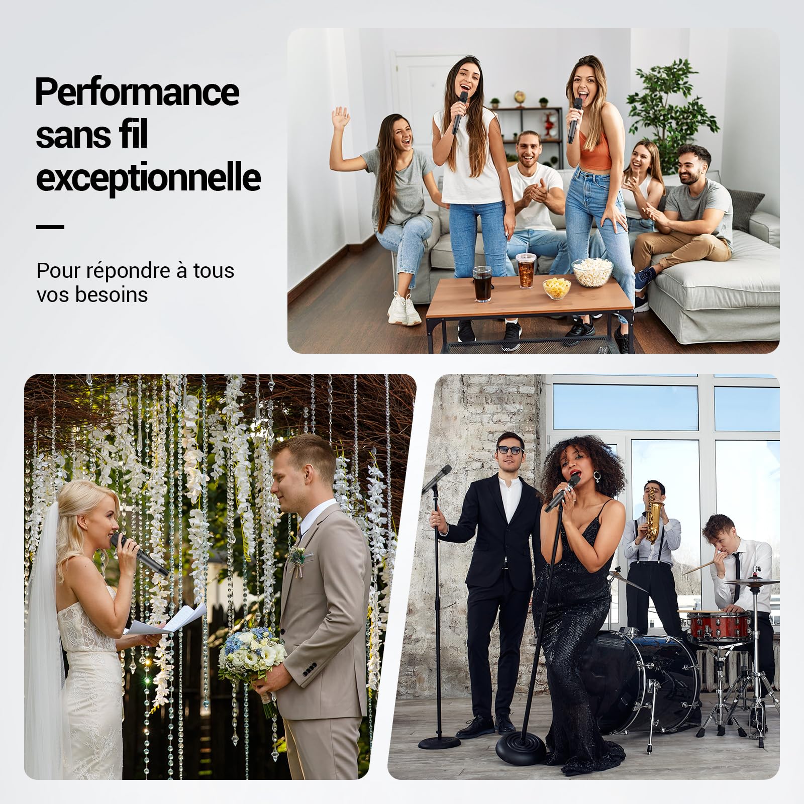 TONOR Microphone sans Fil Dynamique TW450, Système Karaoké avec Récepteur, 2x5 UHF, 60M