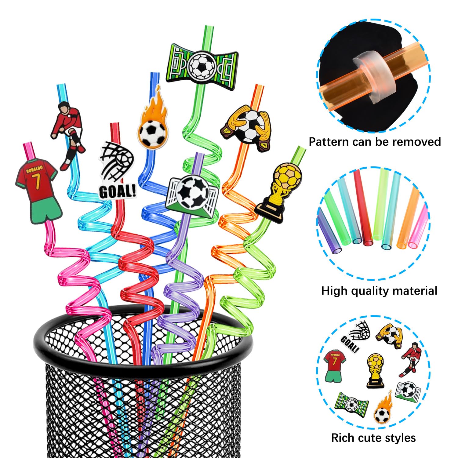 Ynaice 8 Pieces Reusable Drinking Straws Cocktail Plastic Straws Football Straw Soccer Party Straws Colourful Curly Straw for Kids Boys Adults Favors Decorations Party Supplies - Image 4