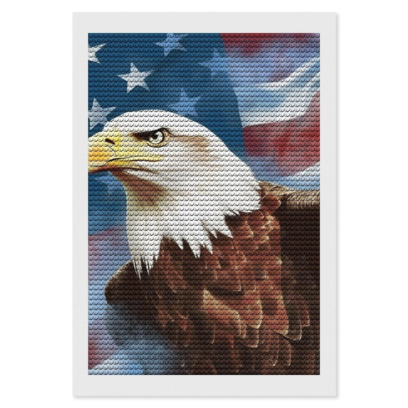 American White Eagle Diamond Art Kits for Adults, DIY 5D Diamonds Painting Kits for Beginner, Round Full Drill Diamond Dots Painting, Diamonds Pictures Gem Art and Crafts Wall Decor 8"x12"