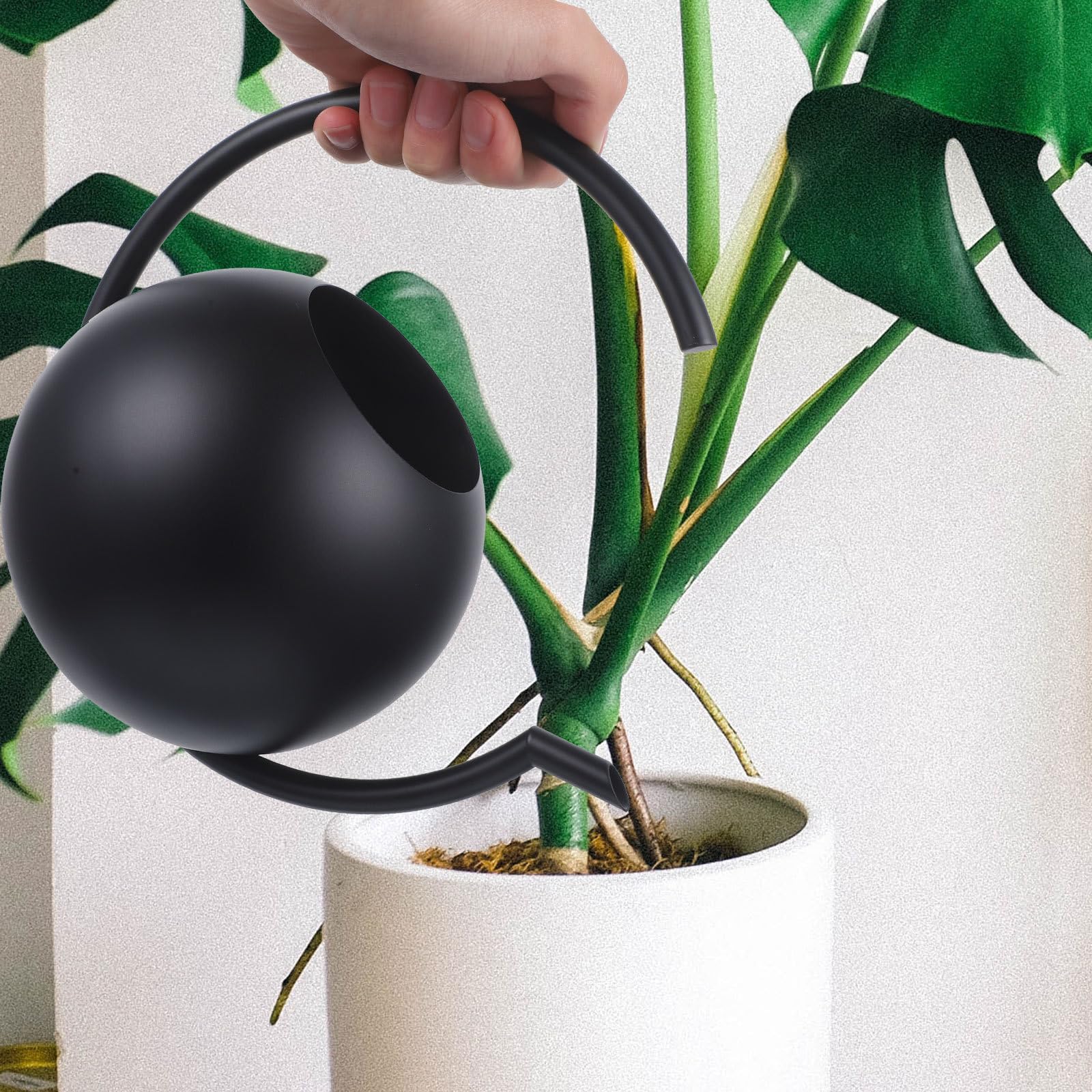 jojofuny Gießkanne Edelstahl 1 Liter mit Langem Ausguss Leichter Gartengießkessel für Zimmerpflanzen und Blumen Runder Griff Rostfrei Kompakt für Garten und Balkon