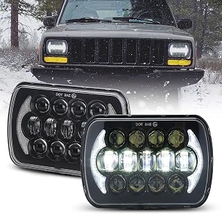 SUP-LIGHT 5x7 7x6 Inch LED Rectangle Headlights compatible with H6054 H5054 H6054LL 69822 6052 6053 headlamp for Jeep Wrangler YJ Cherokee XJ with High/Low/DRL Projector Lights(2Pcs Black)