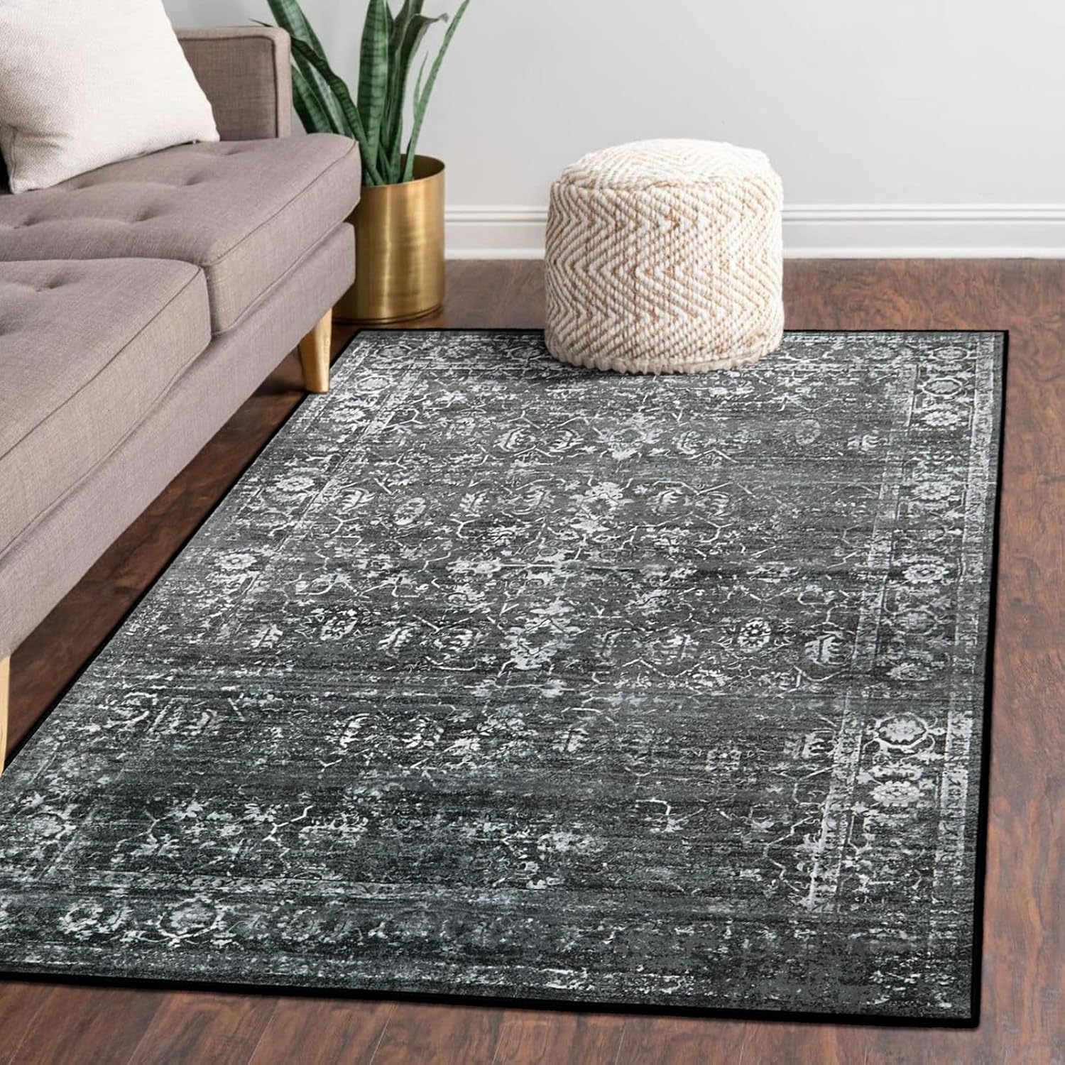 Lahome Black Rug for Living Room Washable Area Rugs for Living Room 4x6,Non Slip Floor Rugs for Living Room Stain Resistant Dining Room Rug Office Rug Entrance Decor 4' x 6' Black/Grey