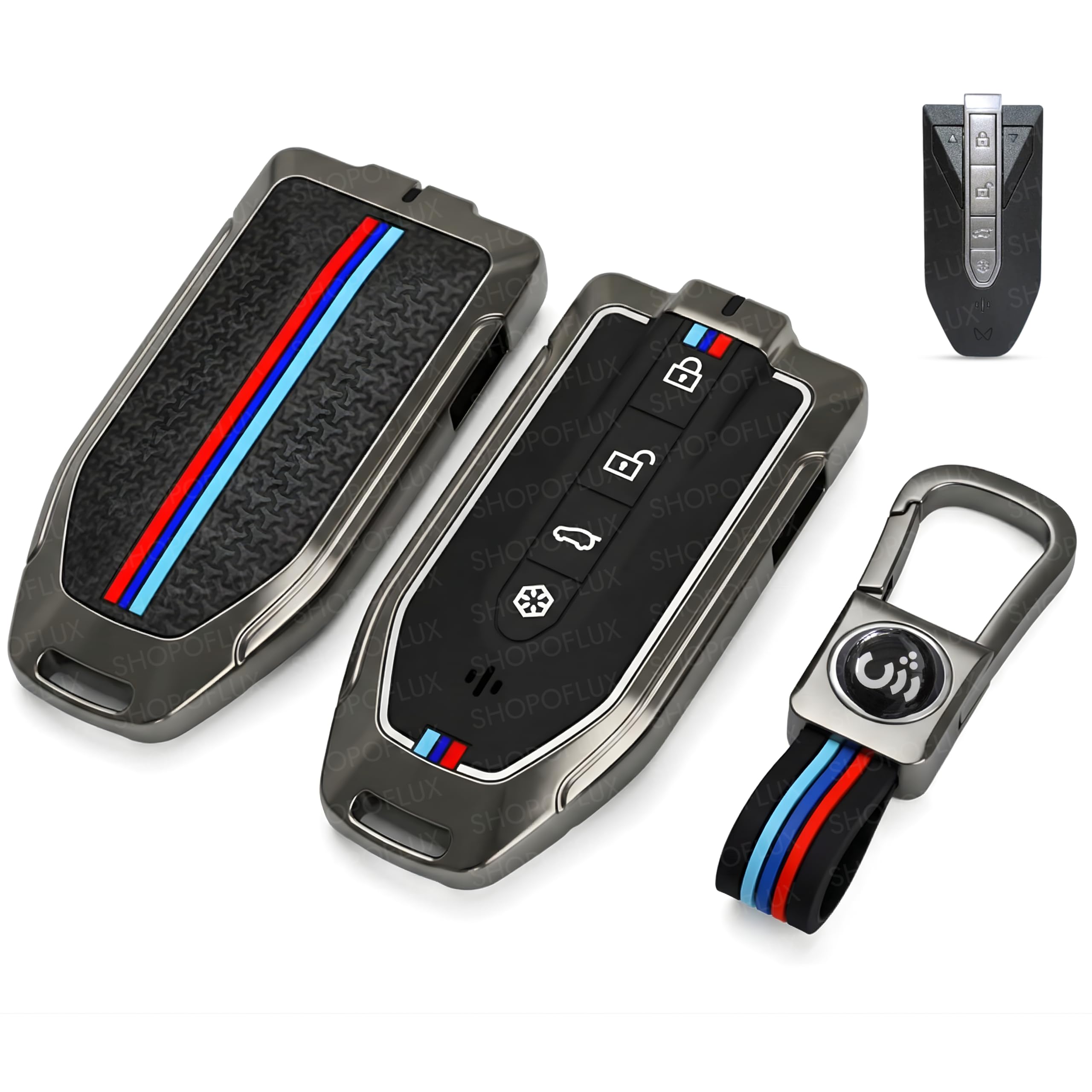 SHOPOFLUX Metal Key Cover Compatible with Mahindra BE 6, XEV 9 EV, XUV 7XO Smart Key (Black Silicone)-image-15