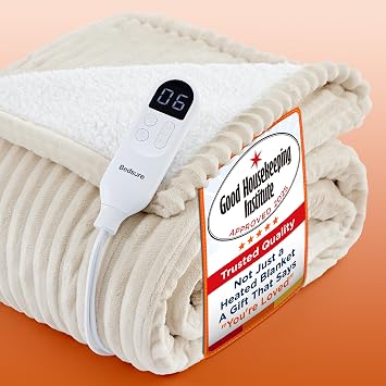 Bedsure Electric Blanket Heated Throw - Ribbed Flannel 130x160cm, Cream