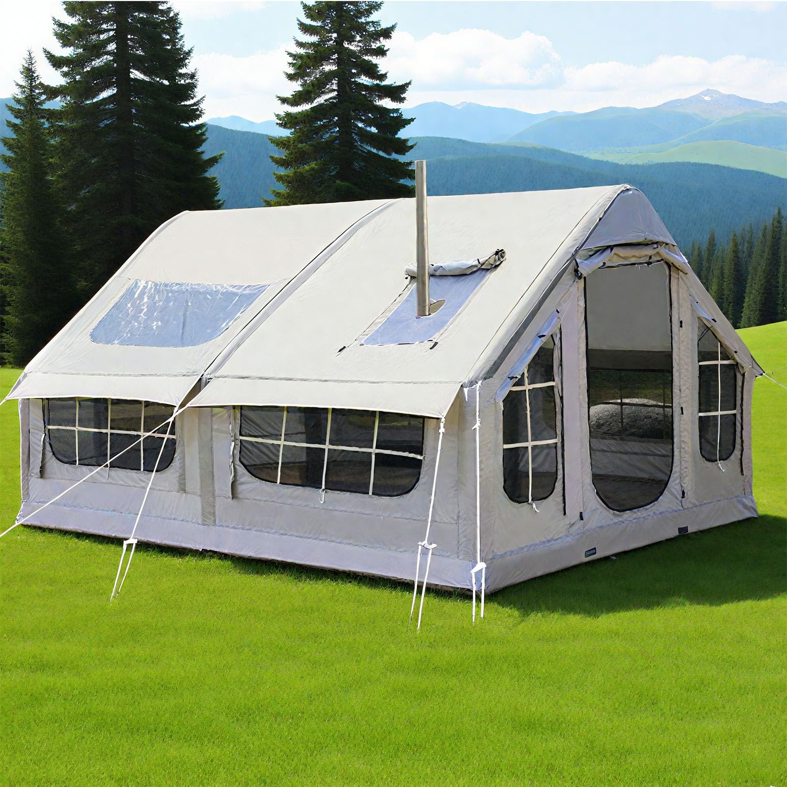 Tenda gonfiabile per campeggio, tenda ad aria per 6-8 persone con pompa a mano, facile da installare, tenda gonfiabile per famiglia, grande tenda pop-up all'aperto