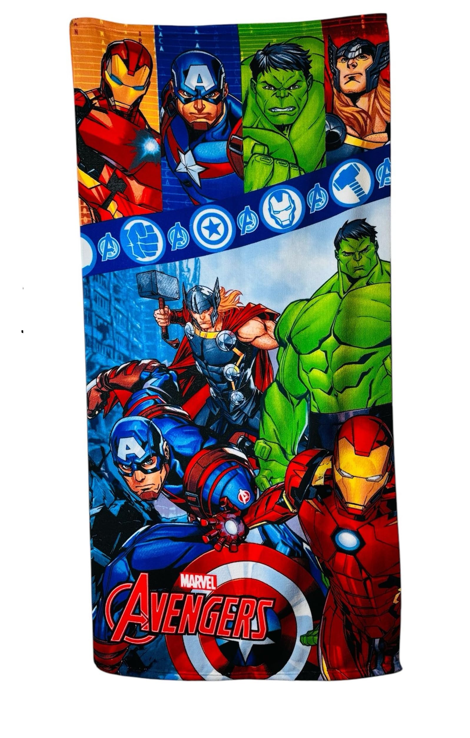 Tdl Multicolour Avengers Microfibre Beach Towel With Hulk And Iron Man