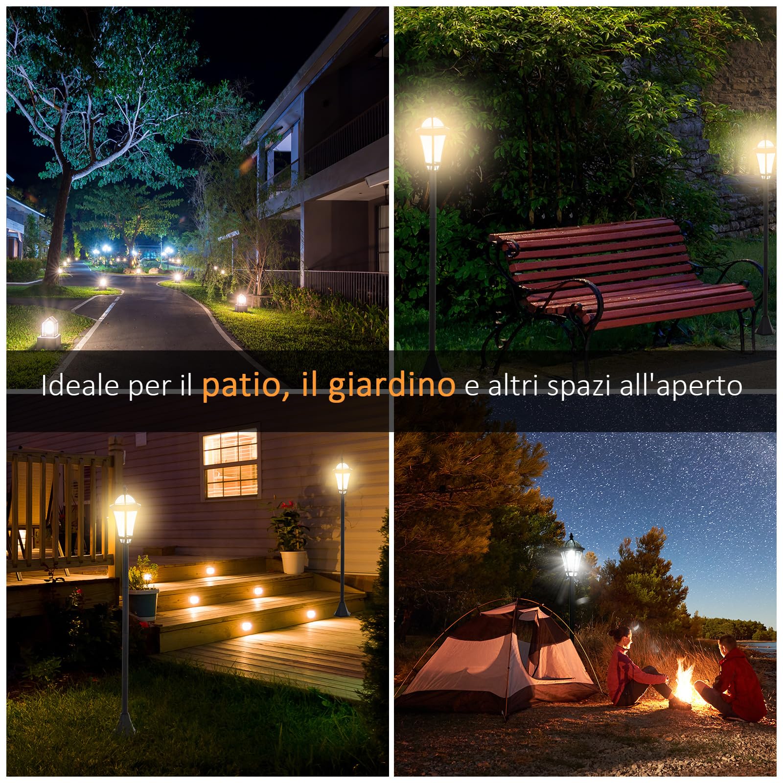 Outsunny Set 2 Lampioni Solari da Giardino, Luci da Esterno Solari con 2 LED, Accensione Automatica e Durata 6 Ore, Nero