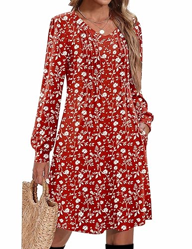 Zeagoo Fall Dresses for Women Long Sleeve Casual Pleated V