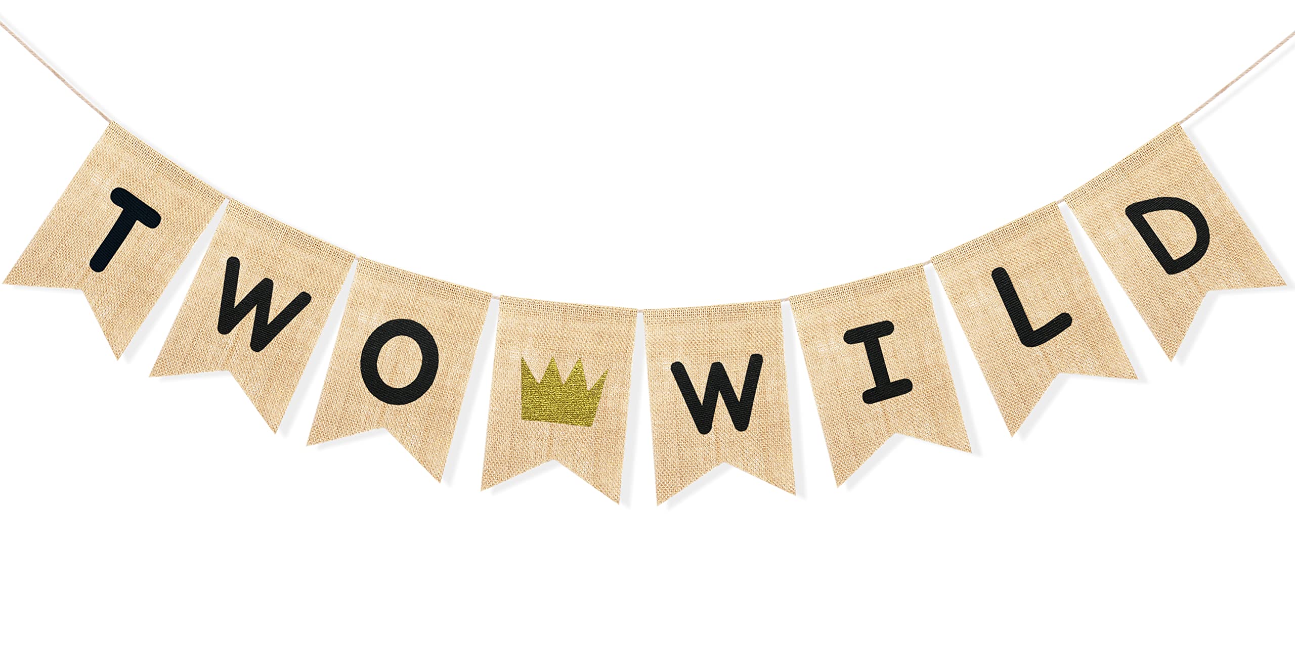 Uniwish Two Wild Banner Baby Boy Girl 2nd Birthday Party Decorations Garland Jungle Theme Party Supplies Rustic Two Years Old Birthday Sign with Glitter Crown