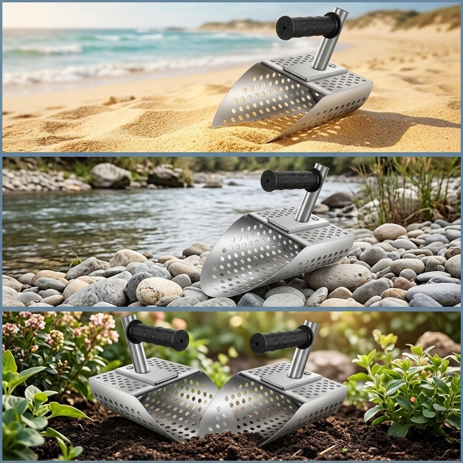 Milageto Pala para Playa, Herramienta para excavar, para Hombres y Mujeres, Acero Inoxidable, Ligera, para jardinería, para tamizar Arenas y