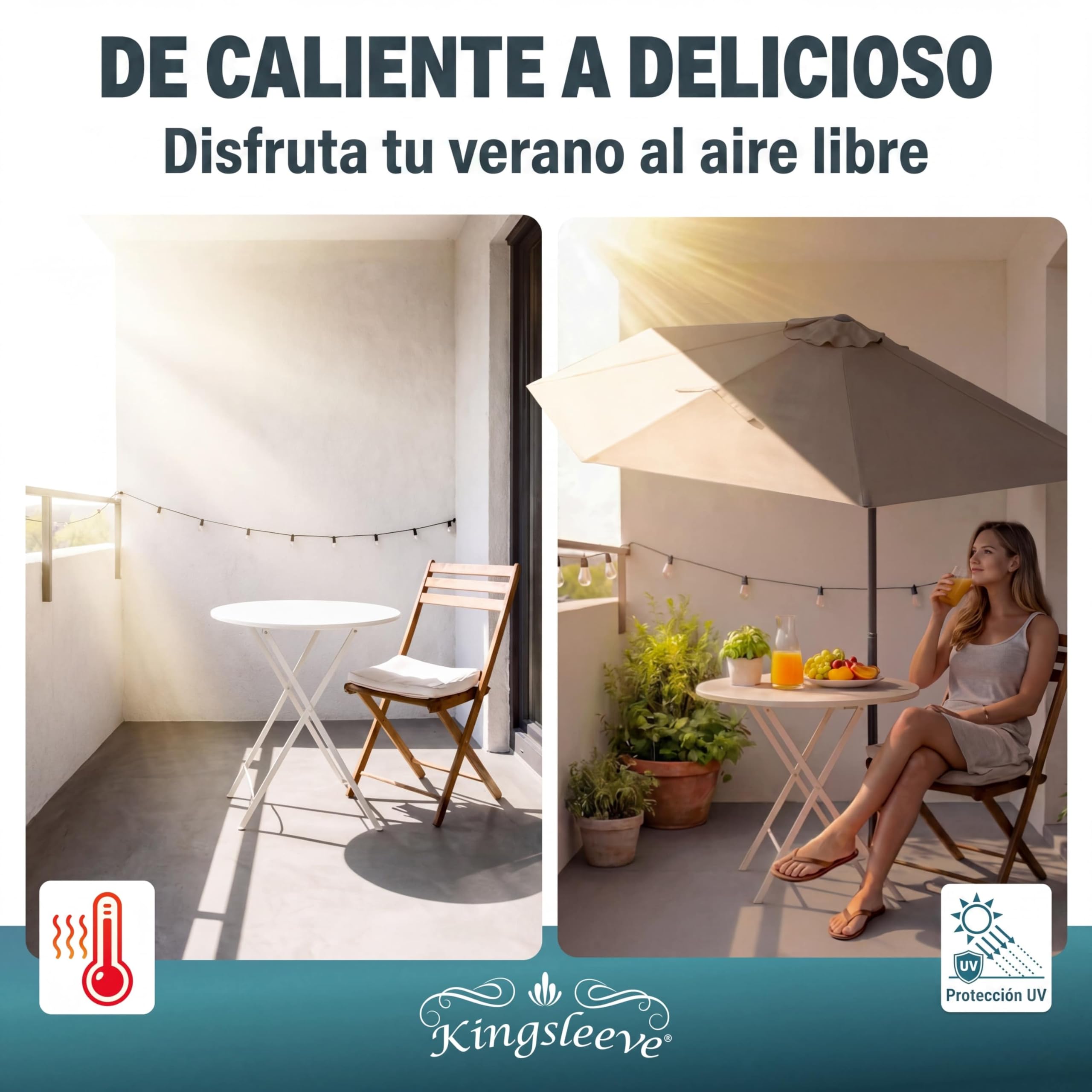 Kingsleeve Sombrilla Jardín 2,7m Semicircular UV80+ Manivela Antracita | Parasol, Estructura Acero, Resistente Intemperie, Apertura Suave, Funda Protectora, Repelente Agua, Terraza, Balcón, Verano