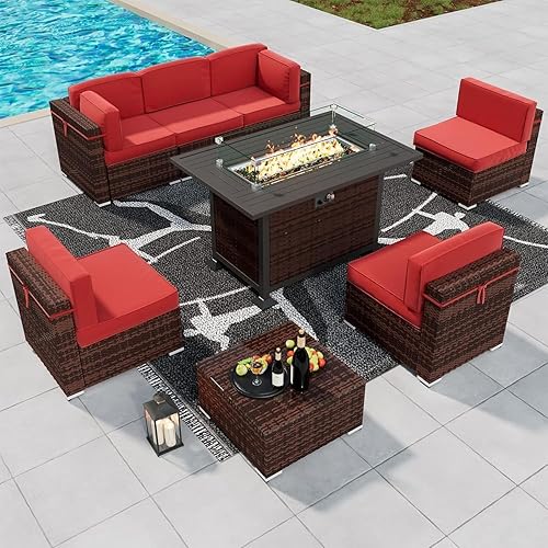 UOPYNE 8Pcs All-Weather Wicker PE Rattan Patio Outdoor Dining Conversation