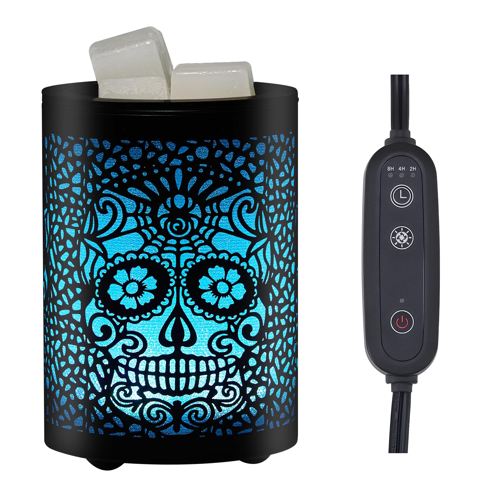 Enaroma Skull Electric Wax Melt Warmer with Timer, 7-Color LED Gothic Night Light – Flameless Scented Wax Melter for Halloween, Home, and Office Aromatherapy Decor