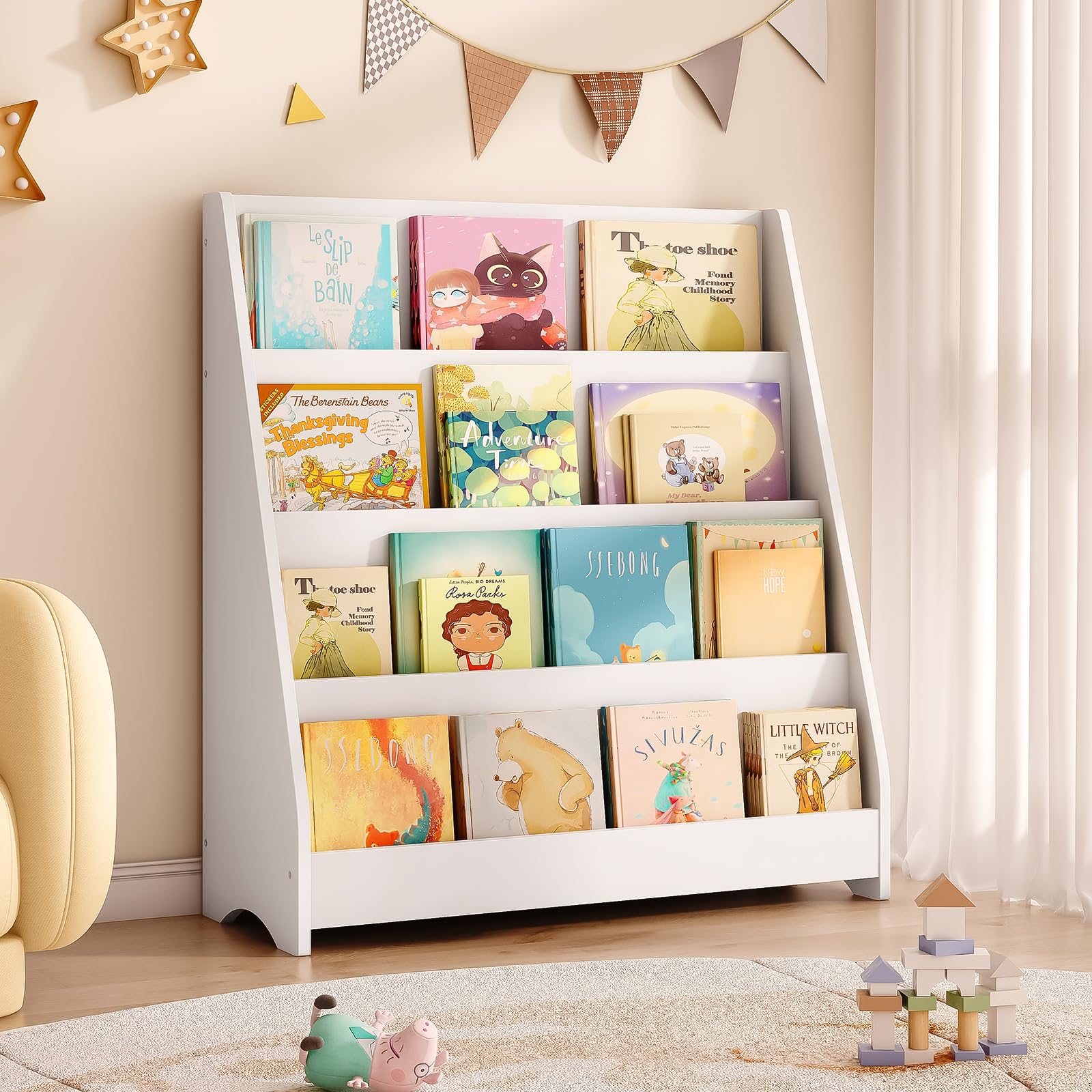 Tatub 4 Tier Kids Wooden Bookshelf for Toddler, White