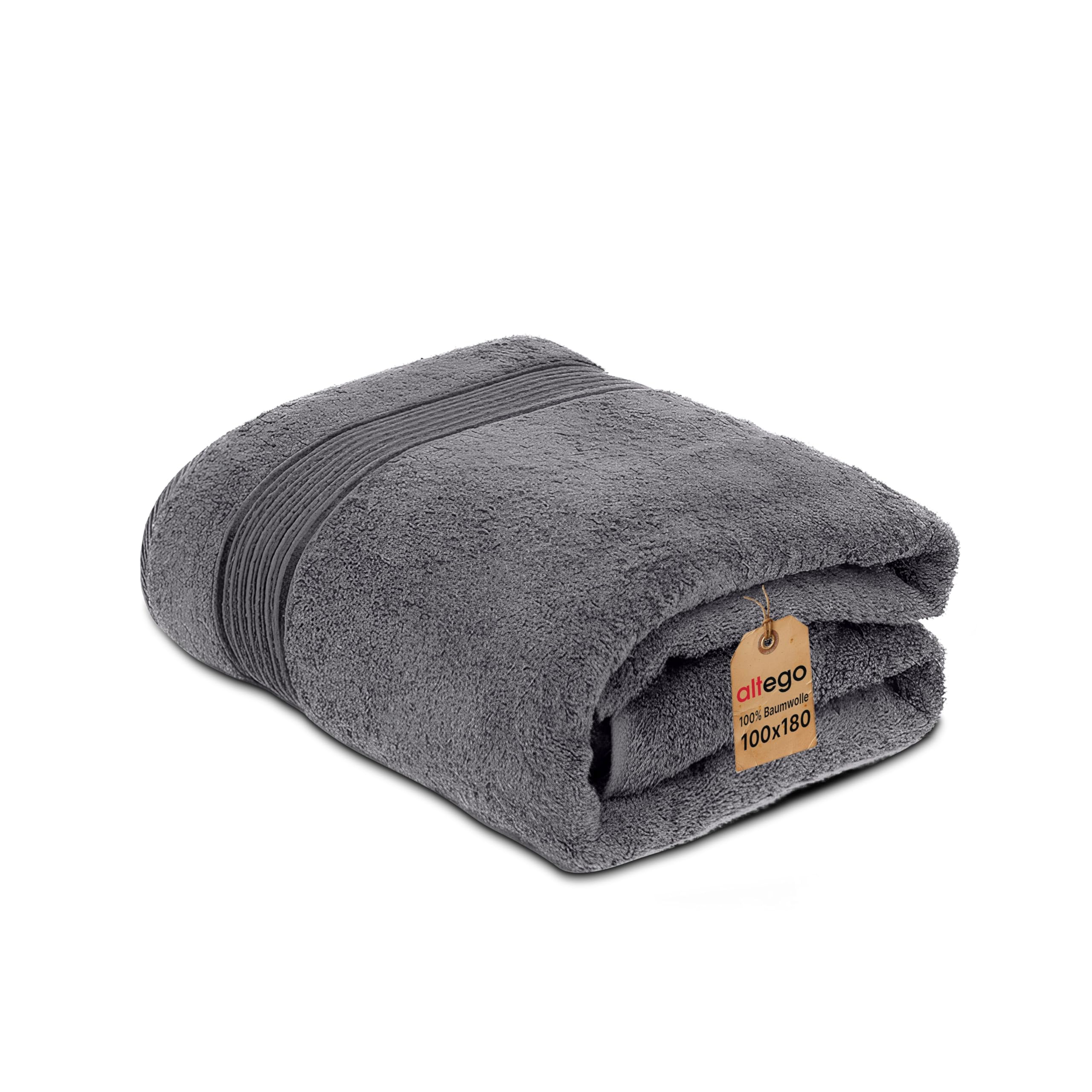 altego Saunahandtuch 100x180 cm Grau 100% Baumwolle - 500 g/m² Premium Qualität - Badehandtuch groß - Saunatuch groß – Badetuch XXL