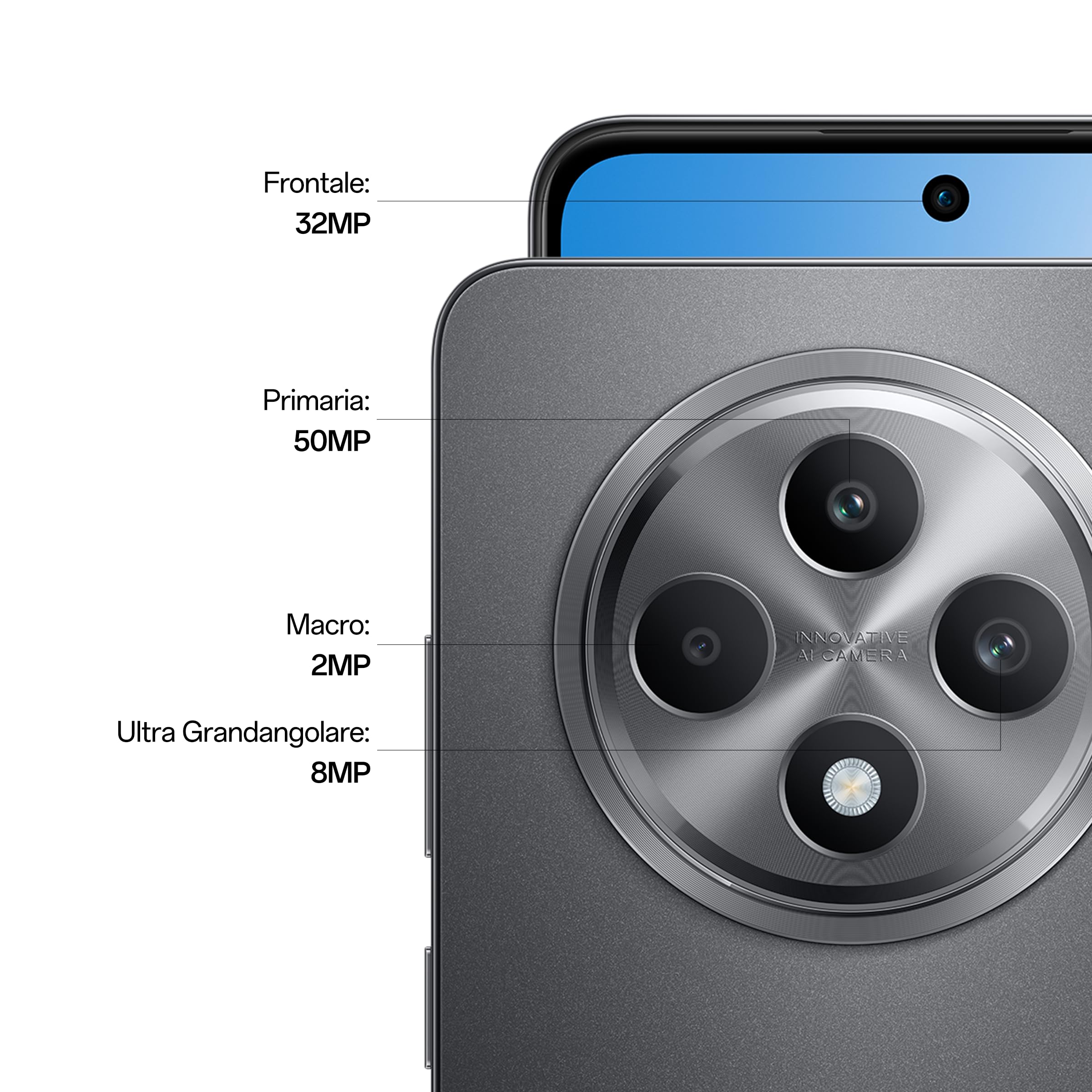 OPPO Reno12 F AI Smartphone, Tripla fotocamera 50+8+2MP, Selfie 32MP, Display 6.67” 120HZ AMOLED FHD+, 5000mAh, RAM 16GB (8+8) +ROM 256GB, Supporto Auto [Versione Italia], Matte Gray