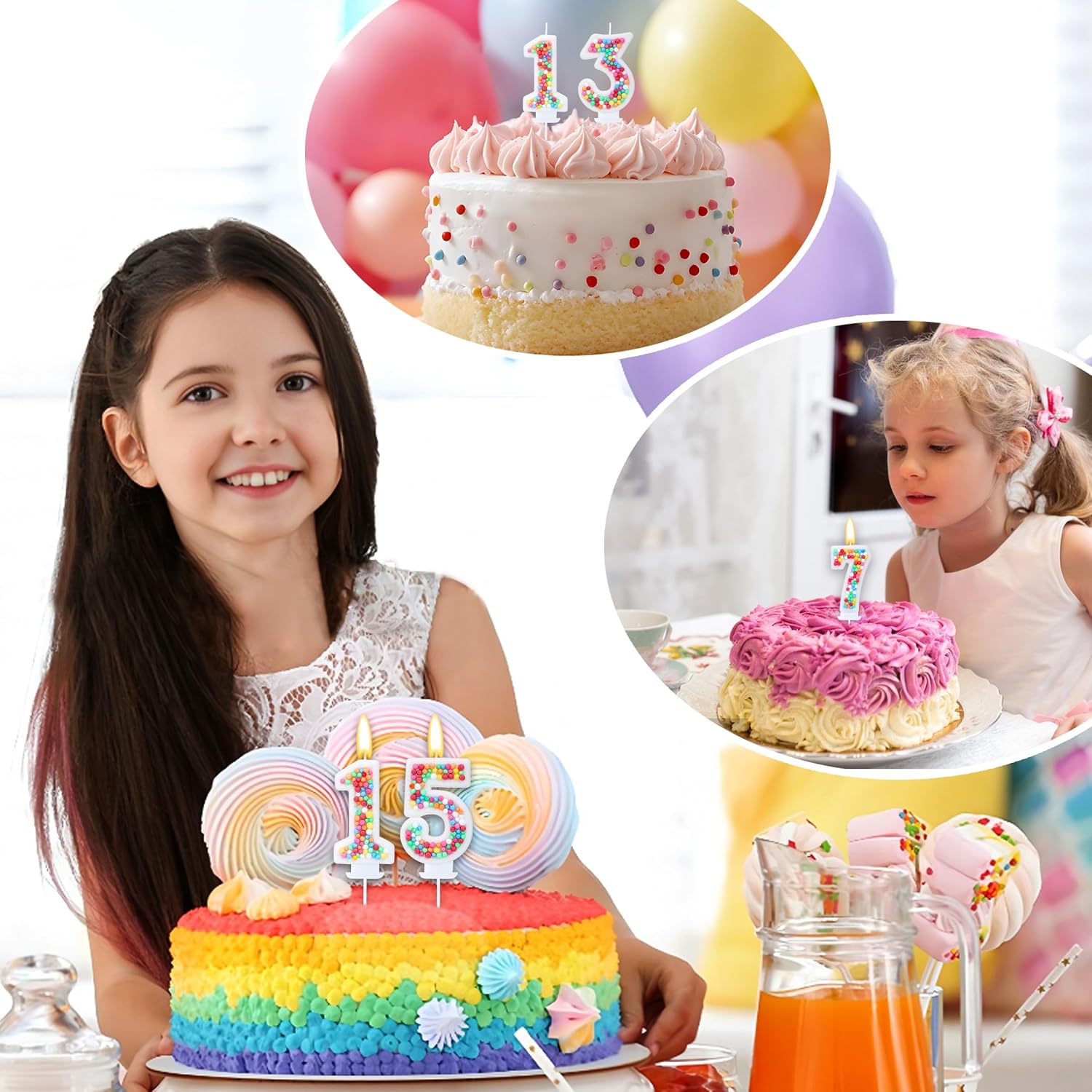 Rainbow Colorful Number 15 Cake Candle Topper for Girl Birthday image 3