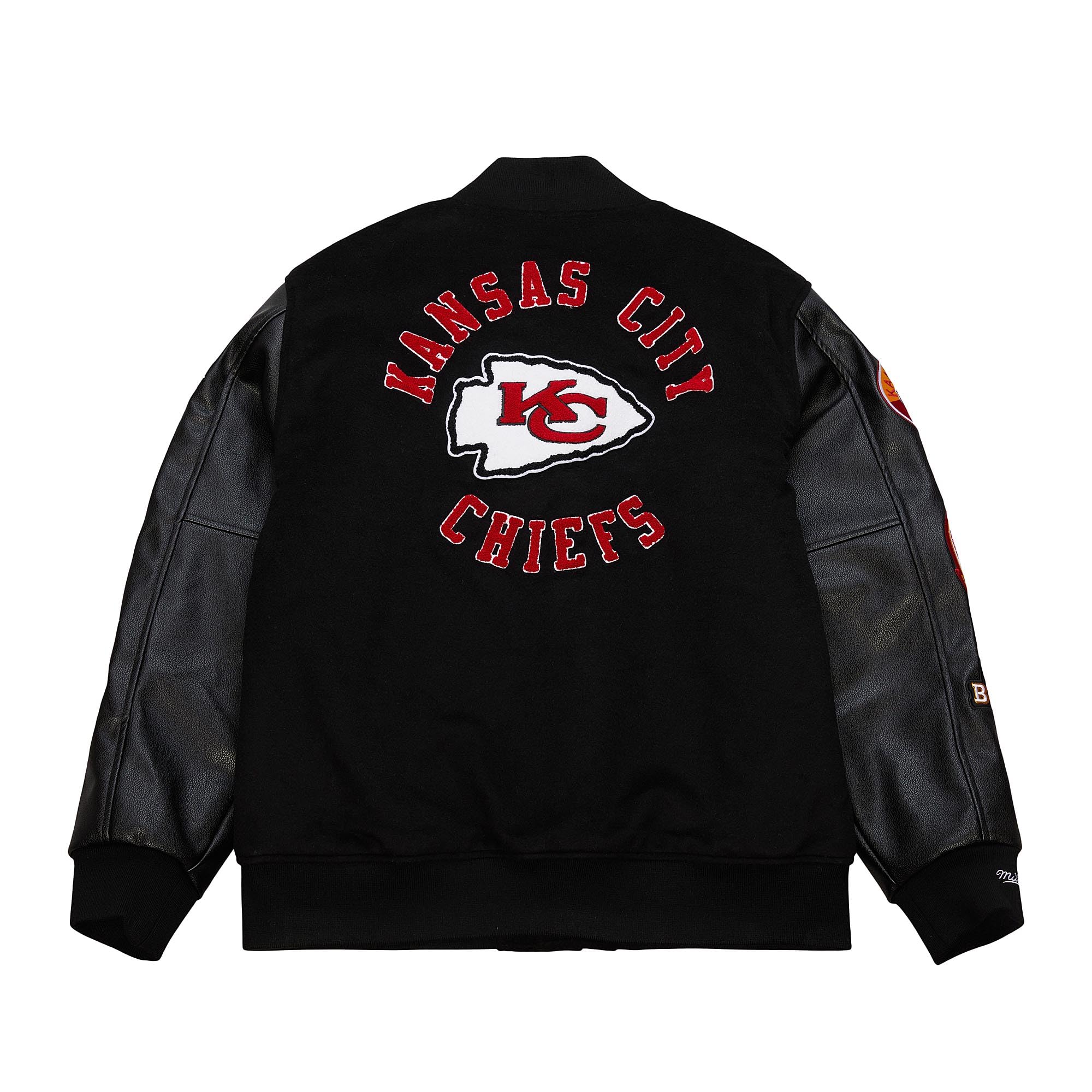 Mitchell & Ness NFL Blackout Giacca college retrò | Misto lana-poliestere | Maniche in PU | Toppe e ricami di alta qualità su petto e maniche | Polsini a coste su colletto, maniche e orlo