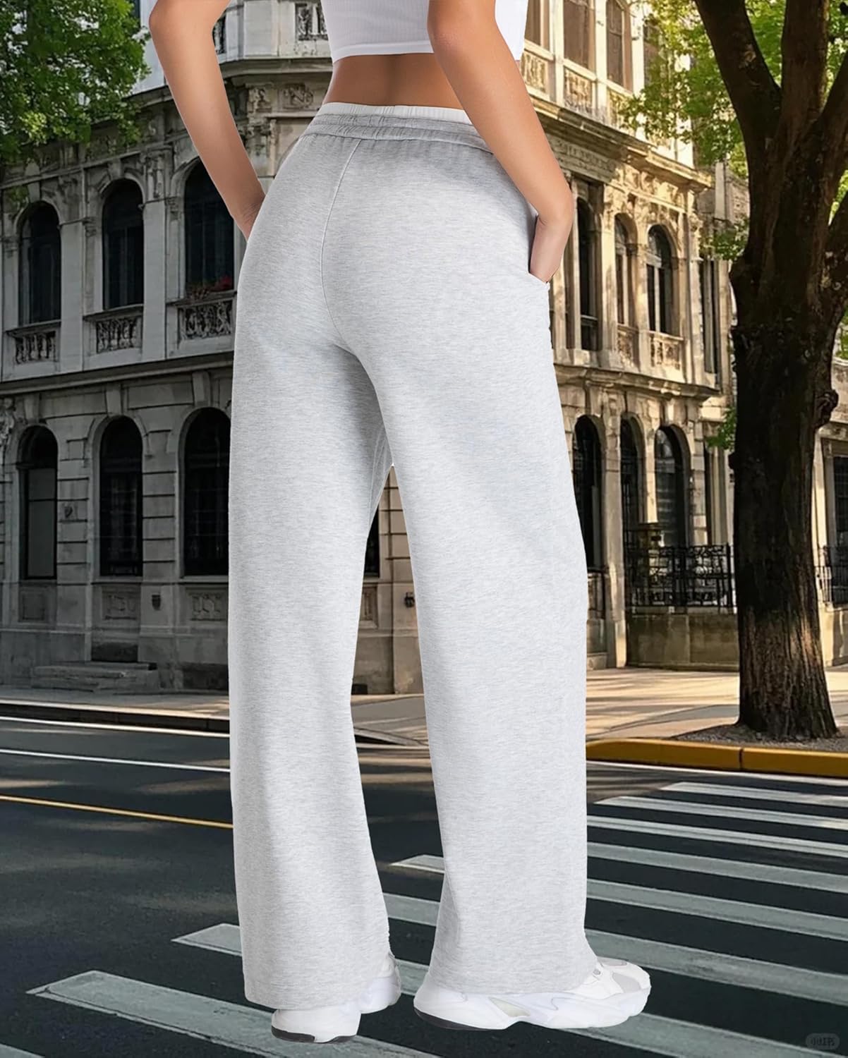 Tsher Sweatpants Women Casual Wide Leg Elastic Drawstring Straight Leg Lounge Pants High Waist Trouser - Image 3